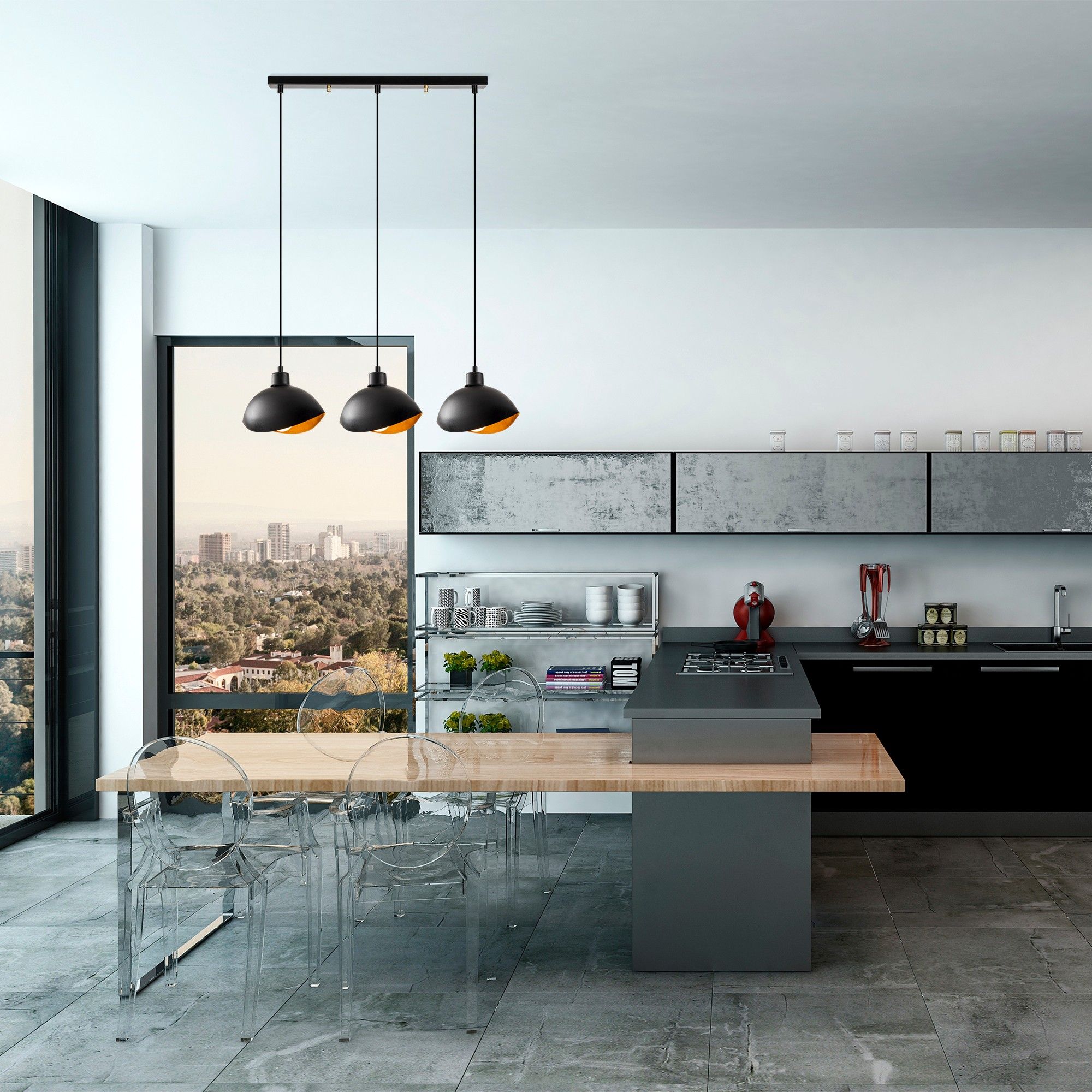 Lustre épuré et contemporain | Luminaire décoratif moderne | Noir | Taille : 75 x 112 cm