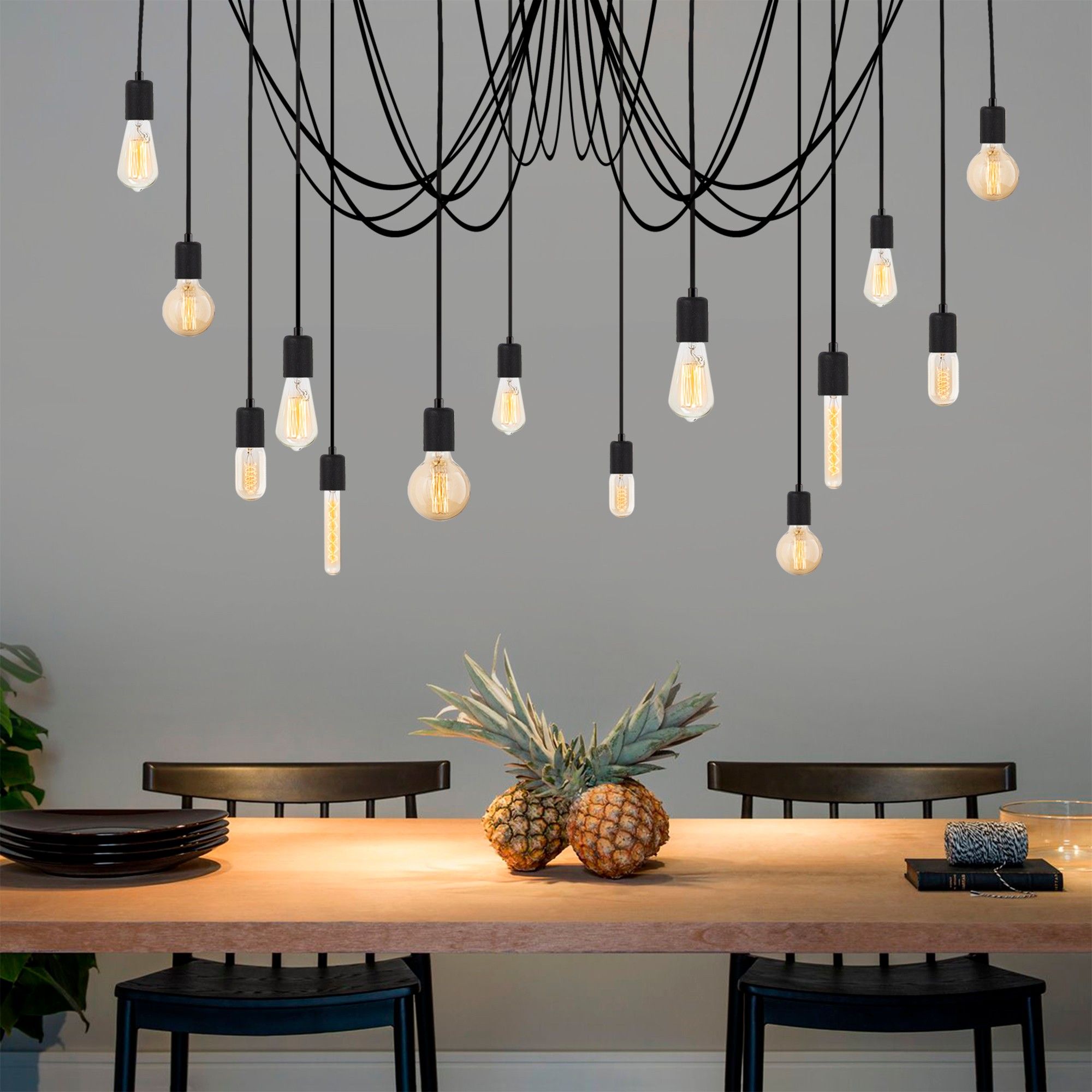 Nitid Chandelier | Corps en métal | Hauteur réglable | Noir