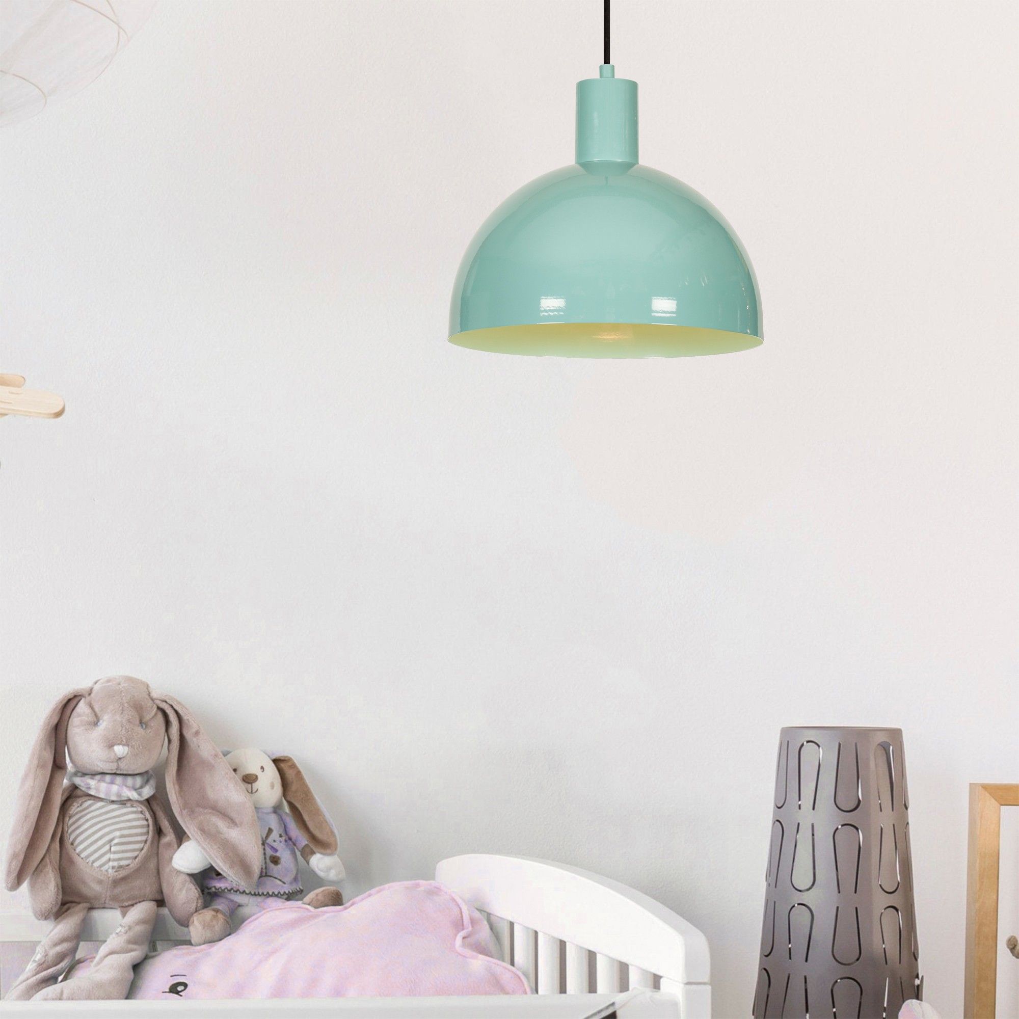 Lustre turquoise Nitid | 30 cm de diamètre | 117 cm de hauteur | Corps en métal