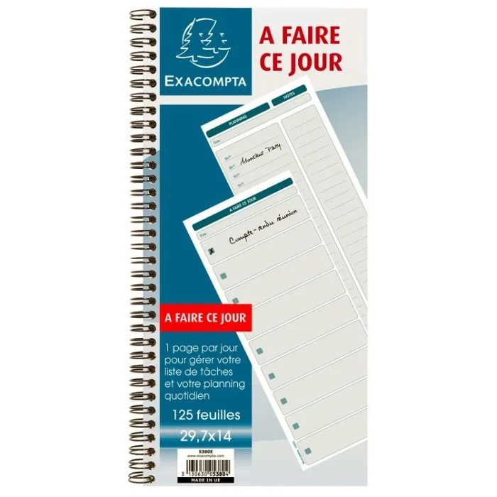 Planning journalier - A faire ce jour Bloc EXACOMPTA