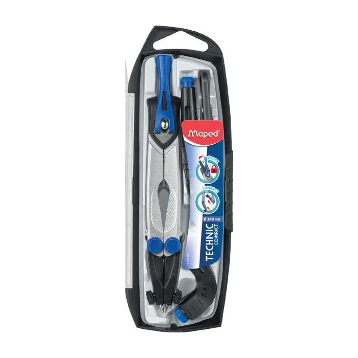 Coffret Compas scolaire Technic Concept - Gris/Argent/Bleu MAPED