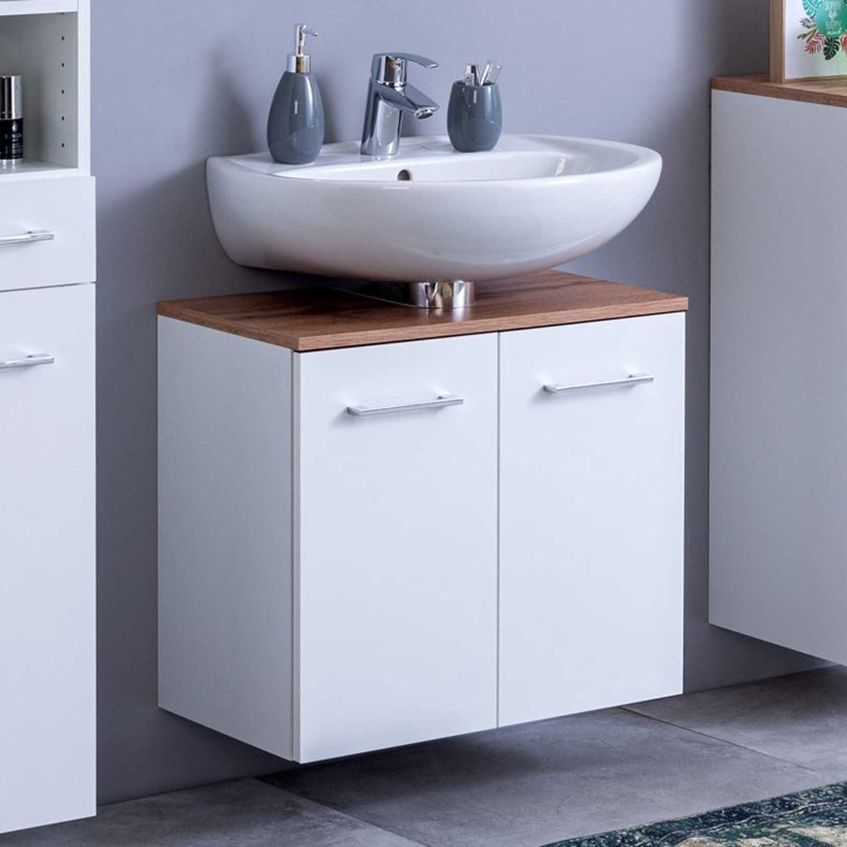 Meuble sous lavabo Pares 60cm 2 tiroirs - blanc