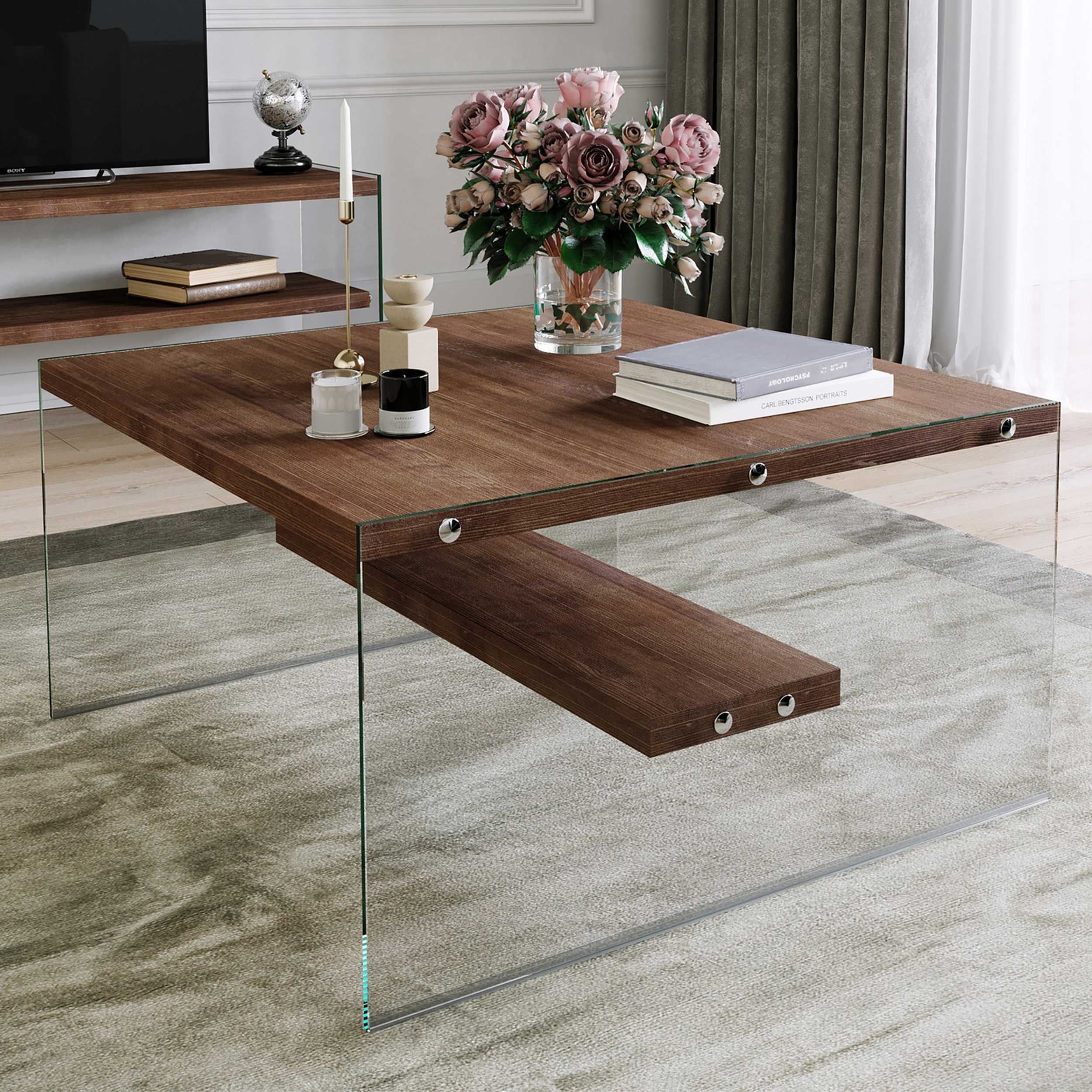 S1 Table basse | VERRE TREMPÉ | Noyer