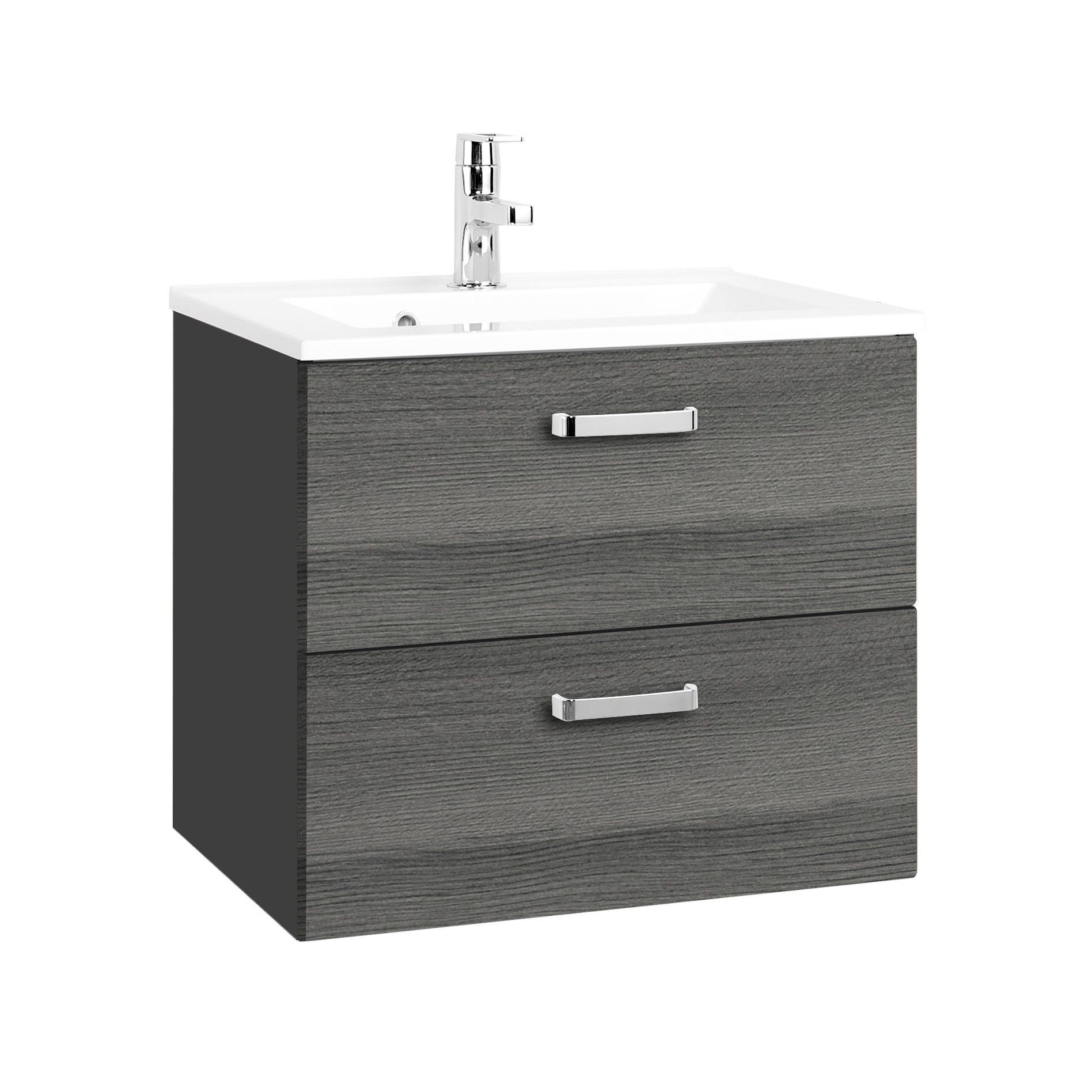 Meuble vasque Bobbi 60cm 2 tiroirs - graphite/chêne gris
