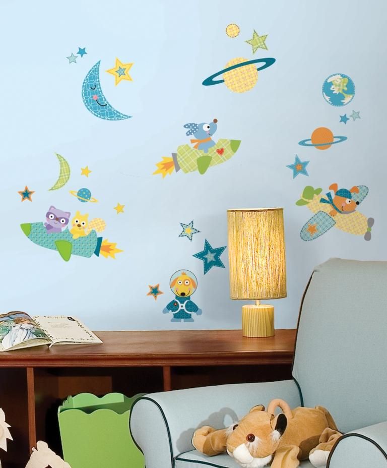 RoomMates stickers muraux - Fusée avec chien et amis