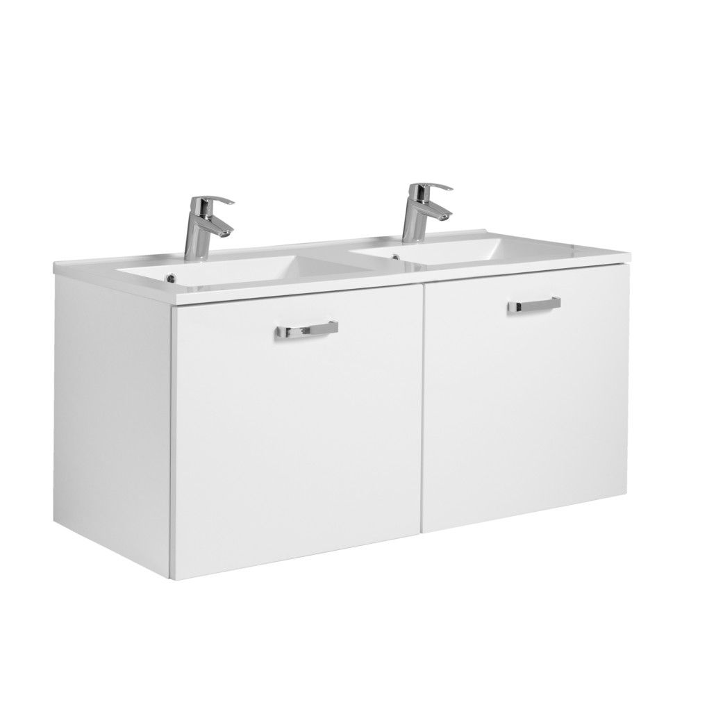 Meuble vasque Bobbi 120cm avec double vasque et 2 tiroirs - blanc