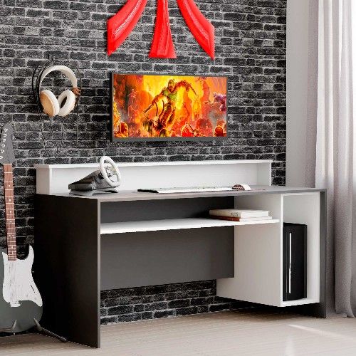 Bureau gaming Beri 140cm - blanc/noir