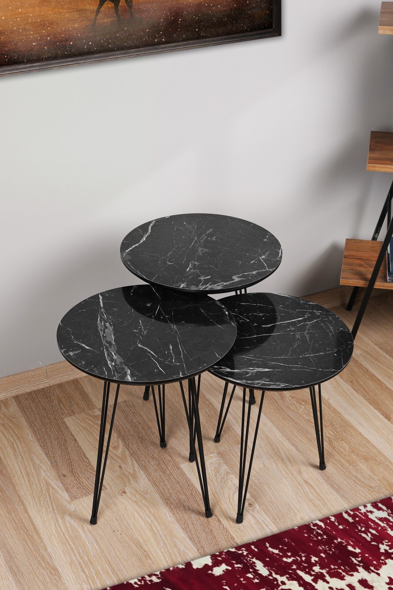 Siyah Table gigogne (3 pièces) | 100 % MDF | Gris, noir