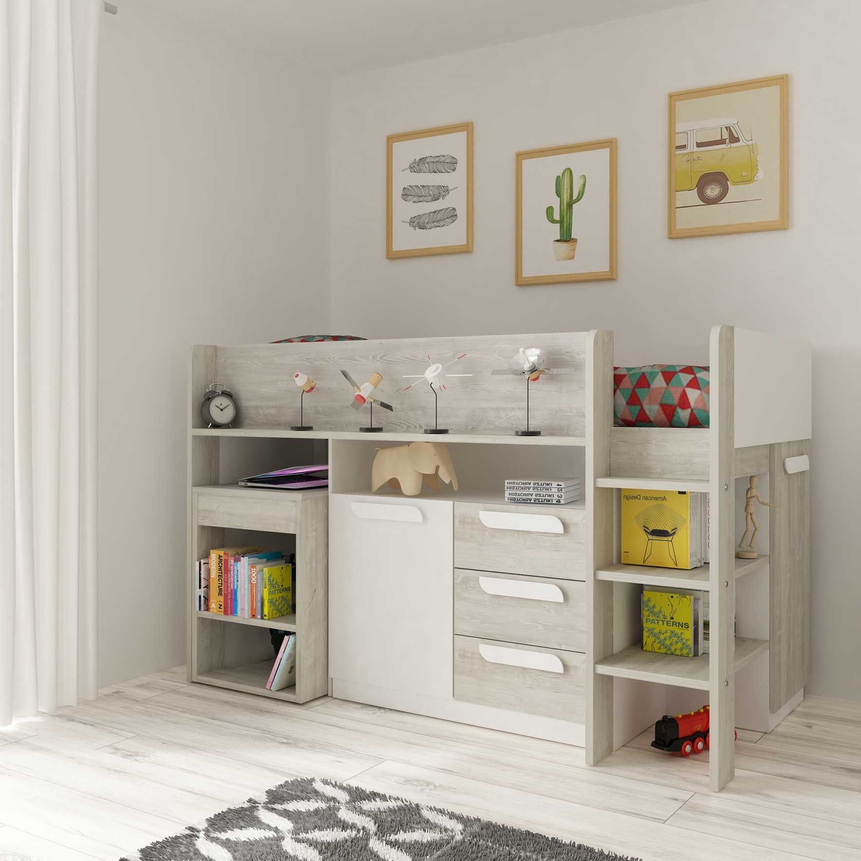 Lit combiné Beau 90x200 avec bureau - blanc