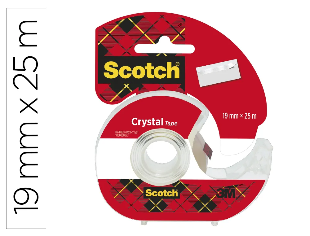 Dévidoir scotch crystal transparent rechargeable + 1 ruban adhésif 19mmx25m