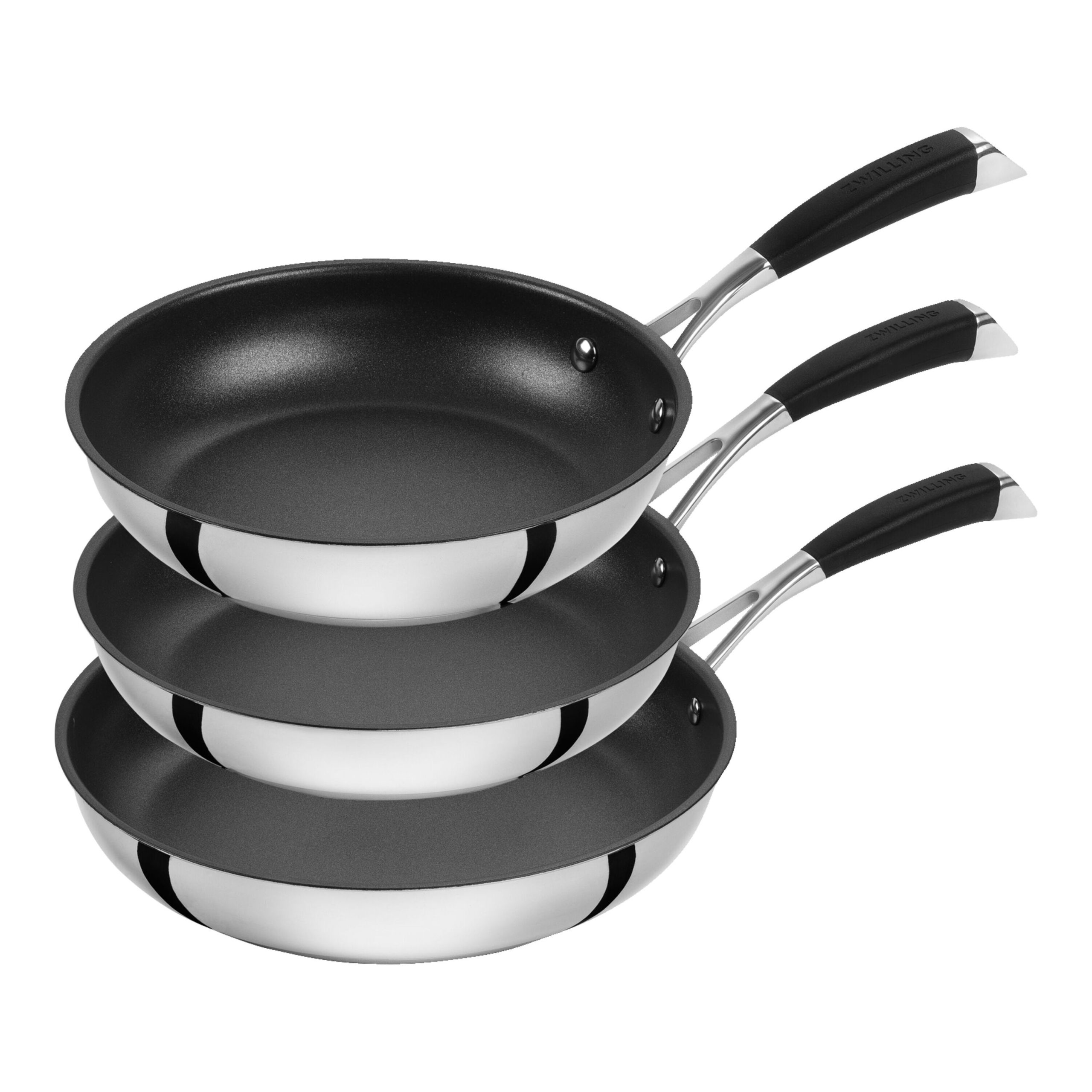 3-pcs, Set de poêles, Noir argenté