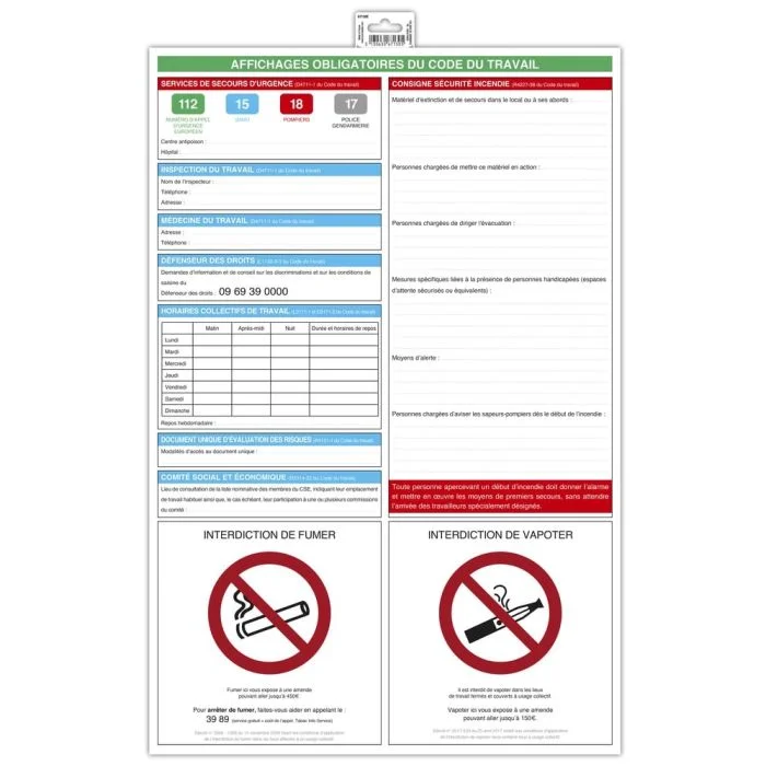 Panneau d'Affichage obligatoire Personnel 40 x 60 cm EXACOMPTA