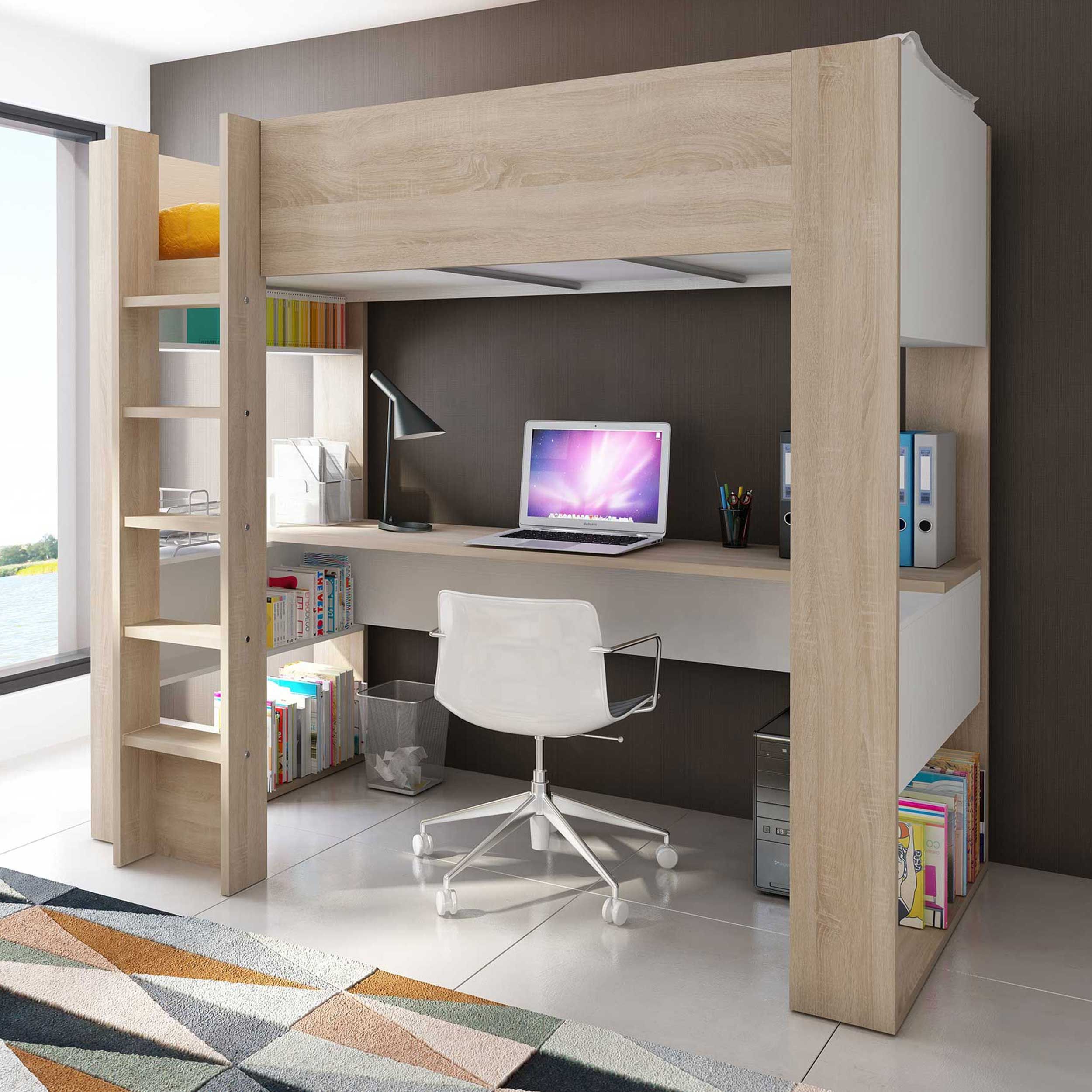 Lit mezzanine Beau avec bureau - blanc