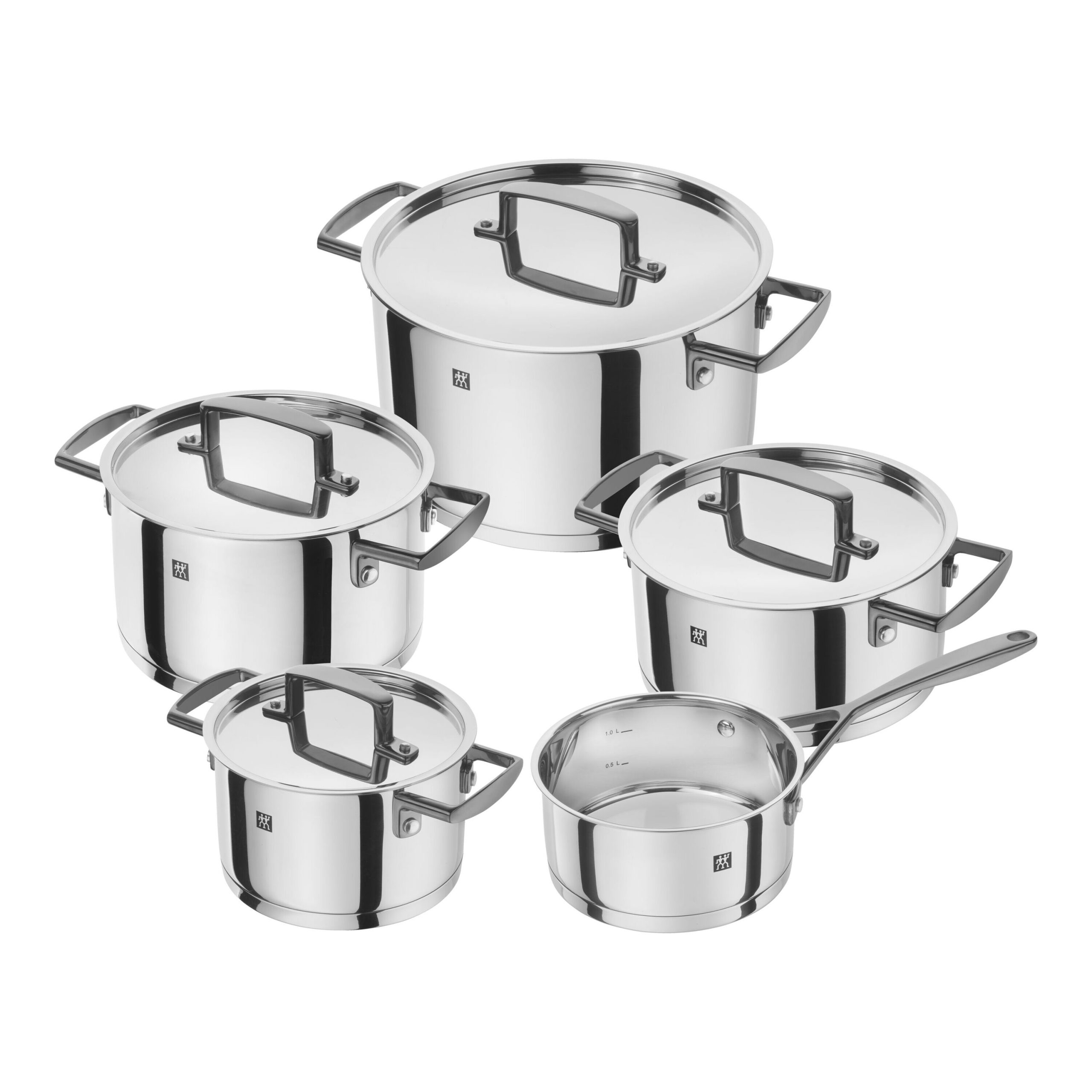 5-pcs, Set de casseroles, Noir mat