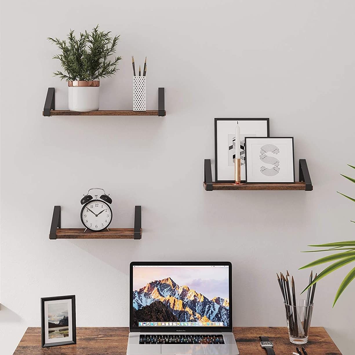 Set de 3 tablettes murales Sheldon - brun rustique