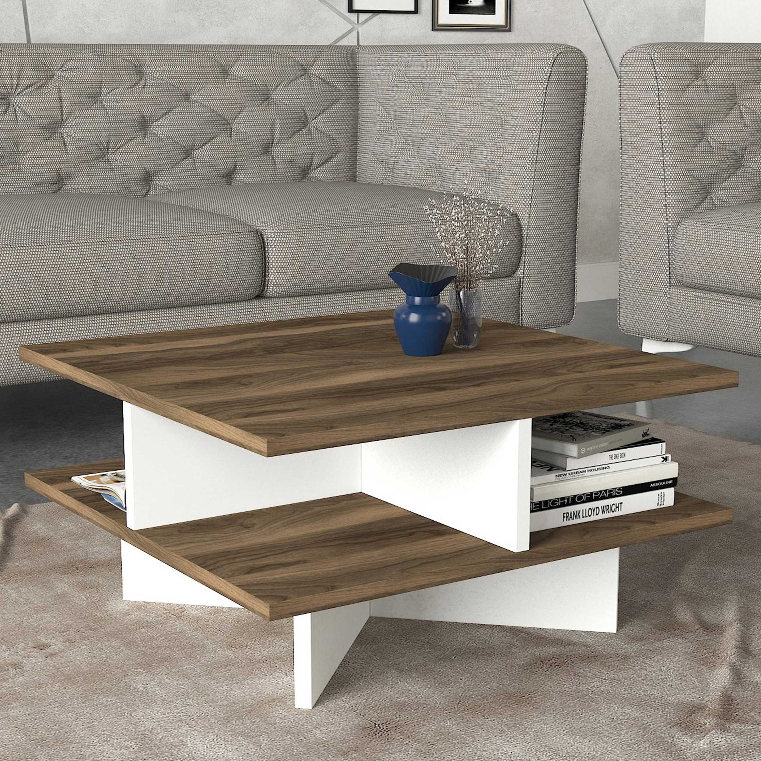 Hamton Table basse | 100 % MÉLAMINÉ | Noyer, Blanc
