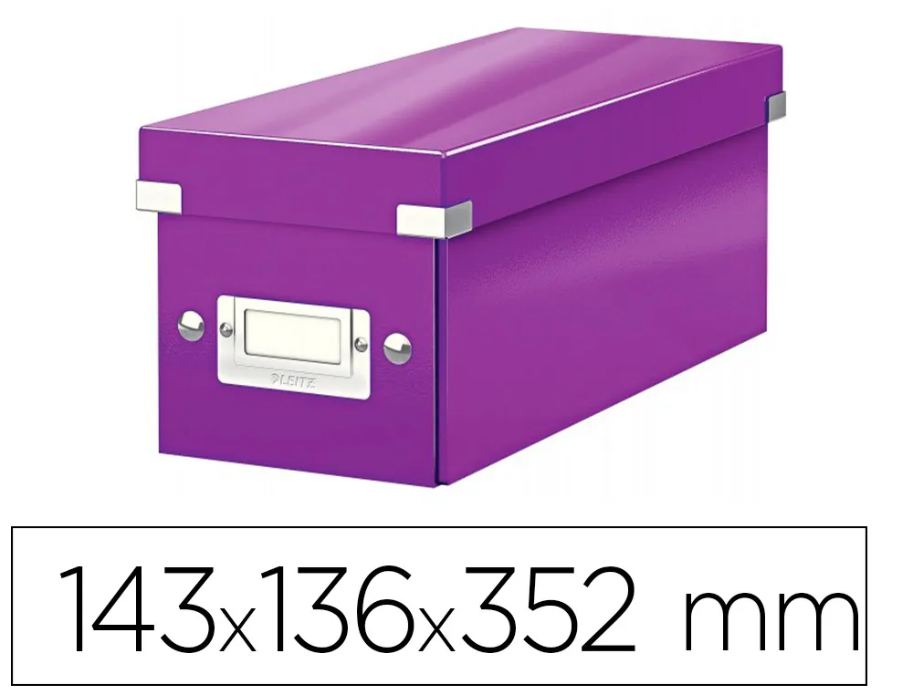 Boîte rangement cd leitz click&store carton pelliculé 143x136x352mm boutons-pression porte-étiquette coloris violet