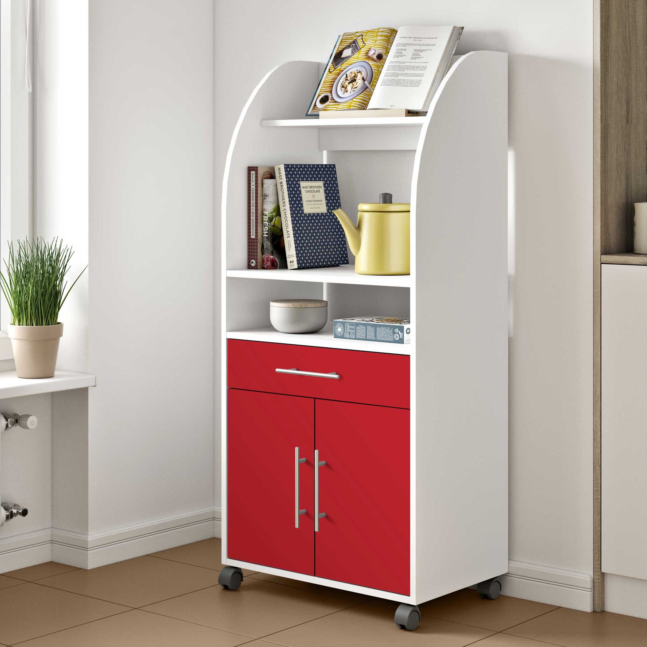 Armoire d'appoint Jeanine pour four à micro-ondes - blanc/rouge