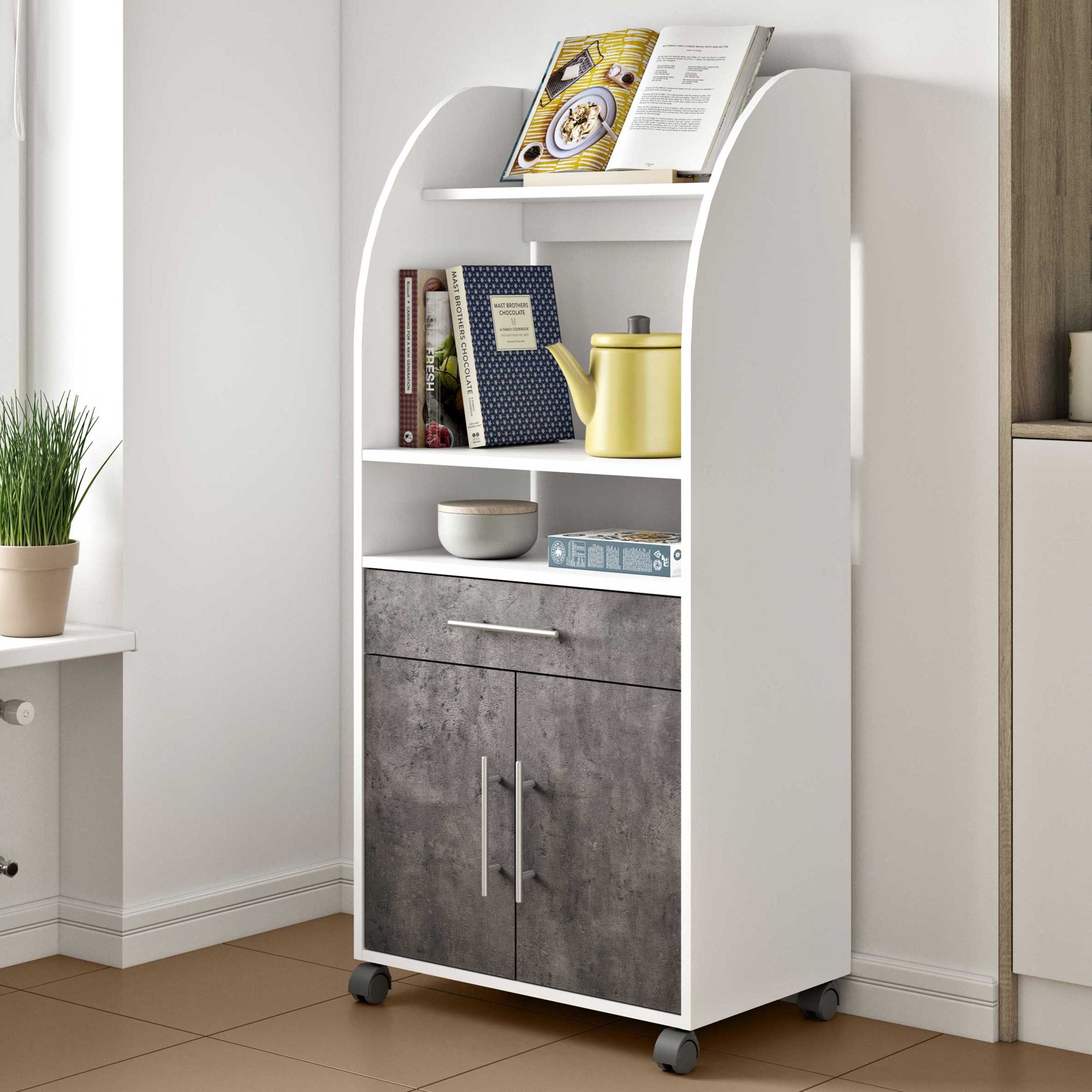 Armoire d'appoint Jeanine pour four à micro-ondes - blanc/béton