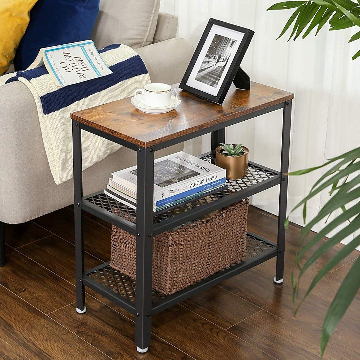 Table d'appoint Bill 60x30 2 tablettes - brun rustique/noir