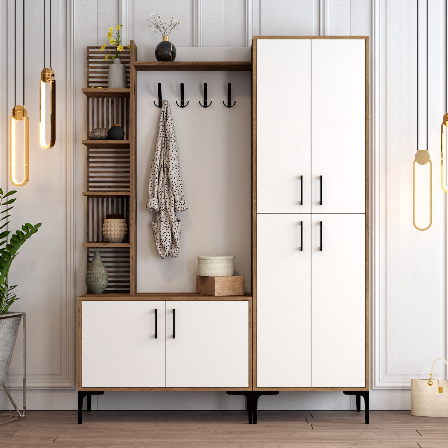 Viyana DA Meuble d'entrée | 100 % MÉLAMINE | Noyer, blanc