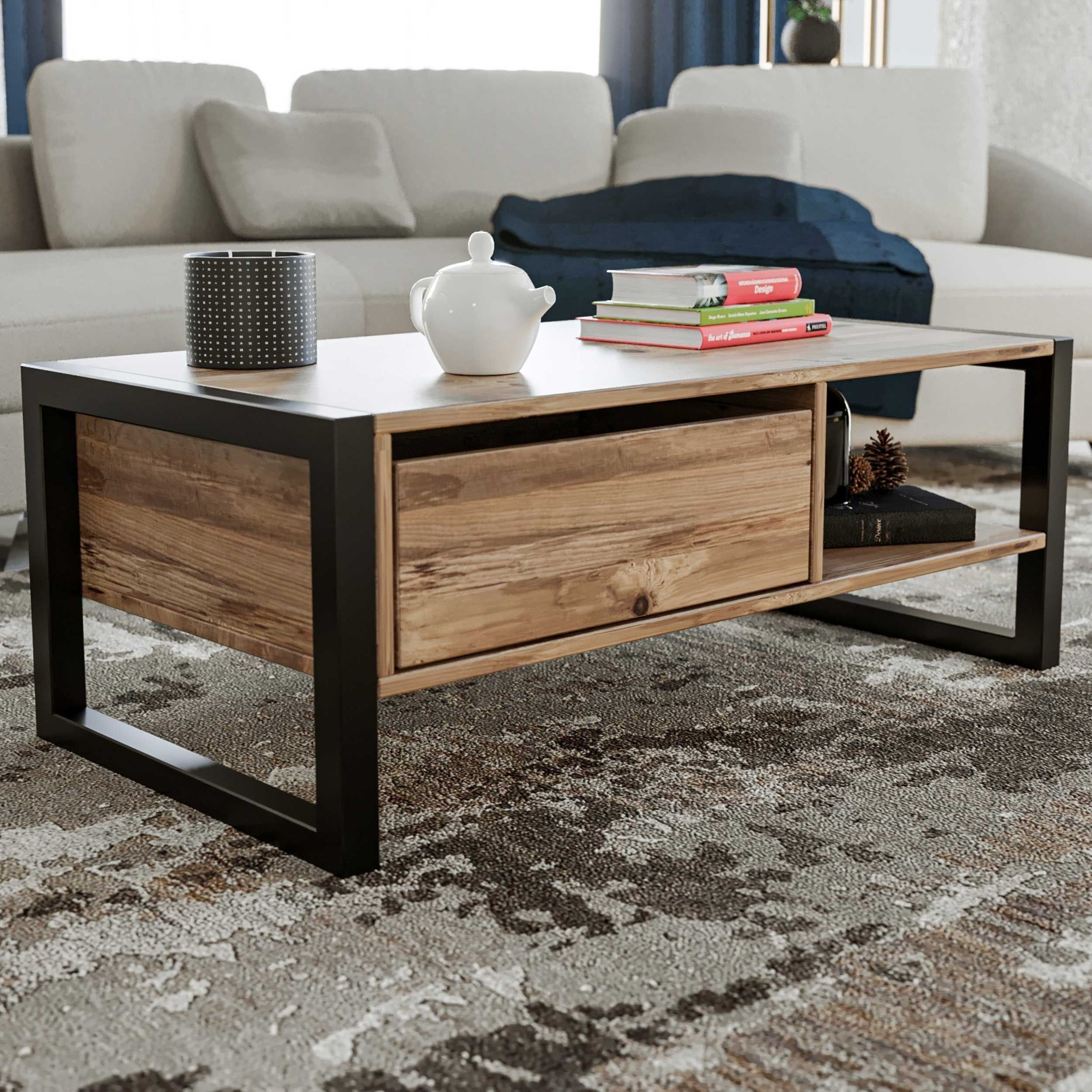 Haldizen Table basse | 100 % MÉLAMINÉ | Pin Atlantique, noir