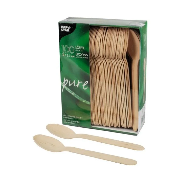 Cuillères jetables en bois PAP STAR Pure Lot de 500