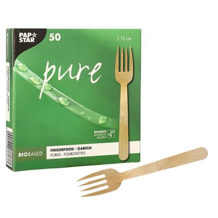 Fourchettes à finger food jetables en bois PAP STAR Pure Lot de 50
