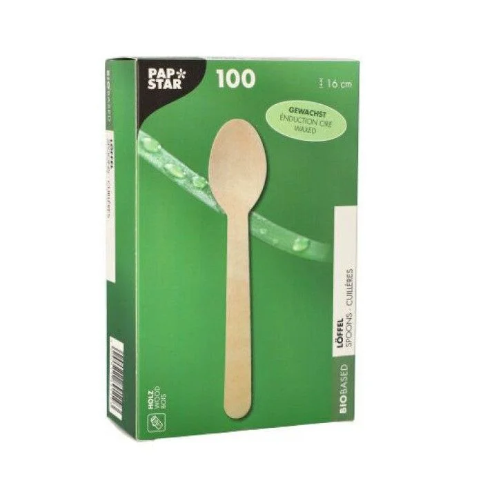 Cuillères jetables en bois cirée PAP STAR Pure Lot de 100