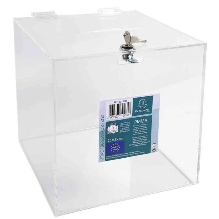 Urne transparente 25 x 25 x 25 cm avec serrure EXACOMPTA