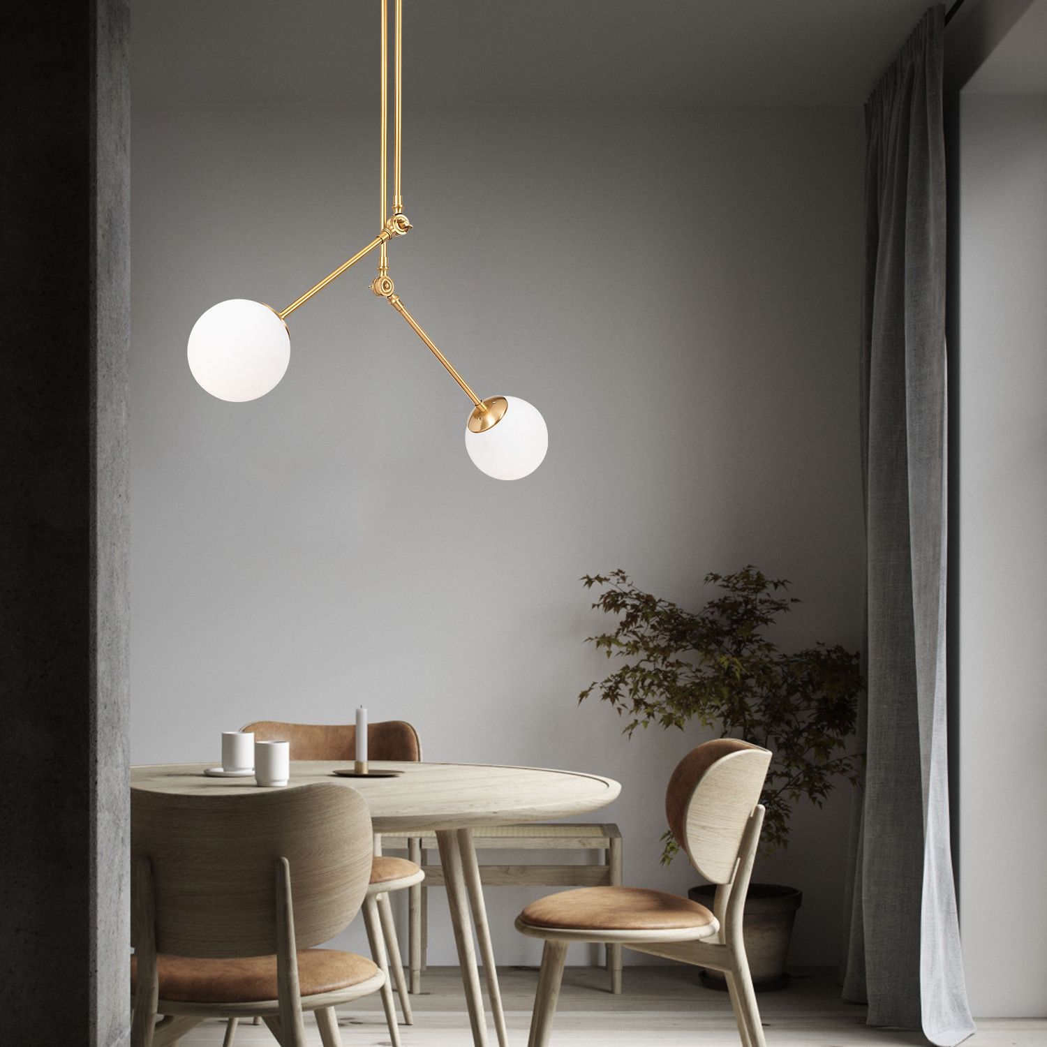 Opviq Chandelier | Corps en métal | Capuchon en verre | Blanc doré