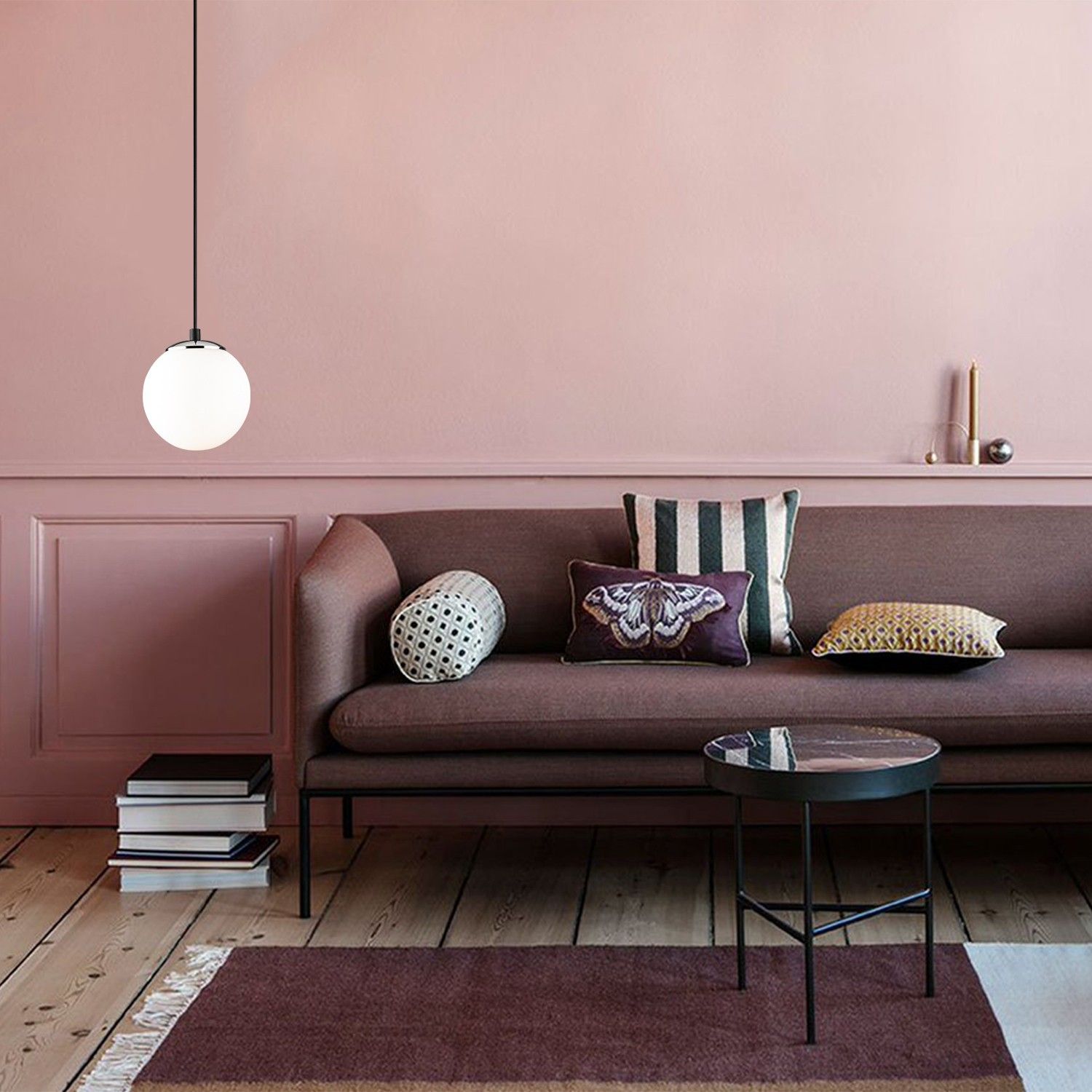 Opviq Lustre | Corps en fer | Capuchon en verre | Diamètre 15 cm | Hauteur 111 cm | Hauteur réglable | Noir Blanc