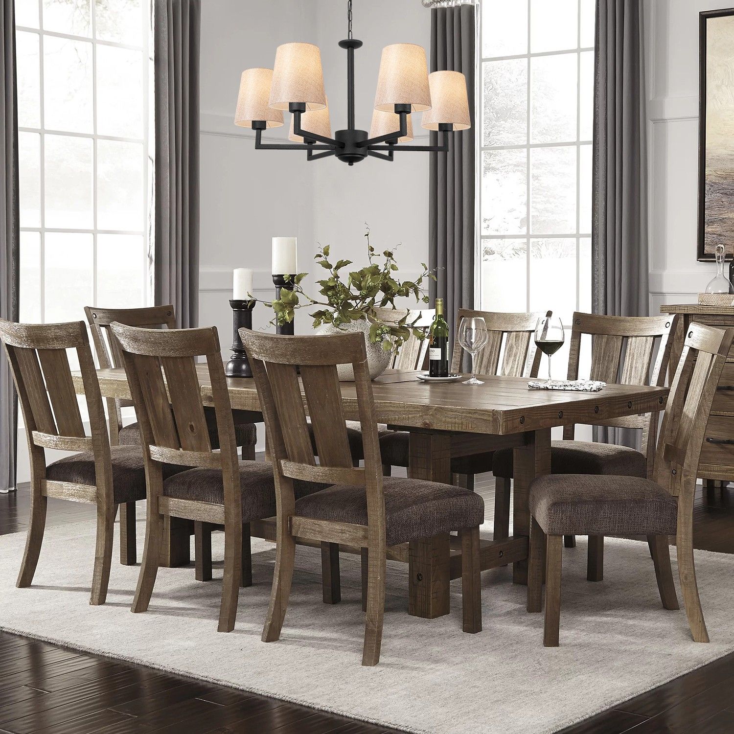 Opviq Lustre à corps métallique | Capuchon en tissu | 80cm de diamètre | Hauteur ajustable | Noir Crème