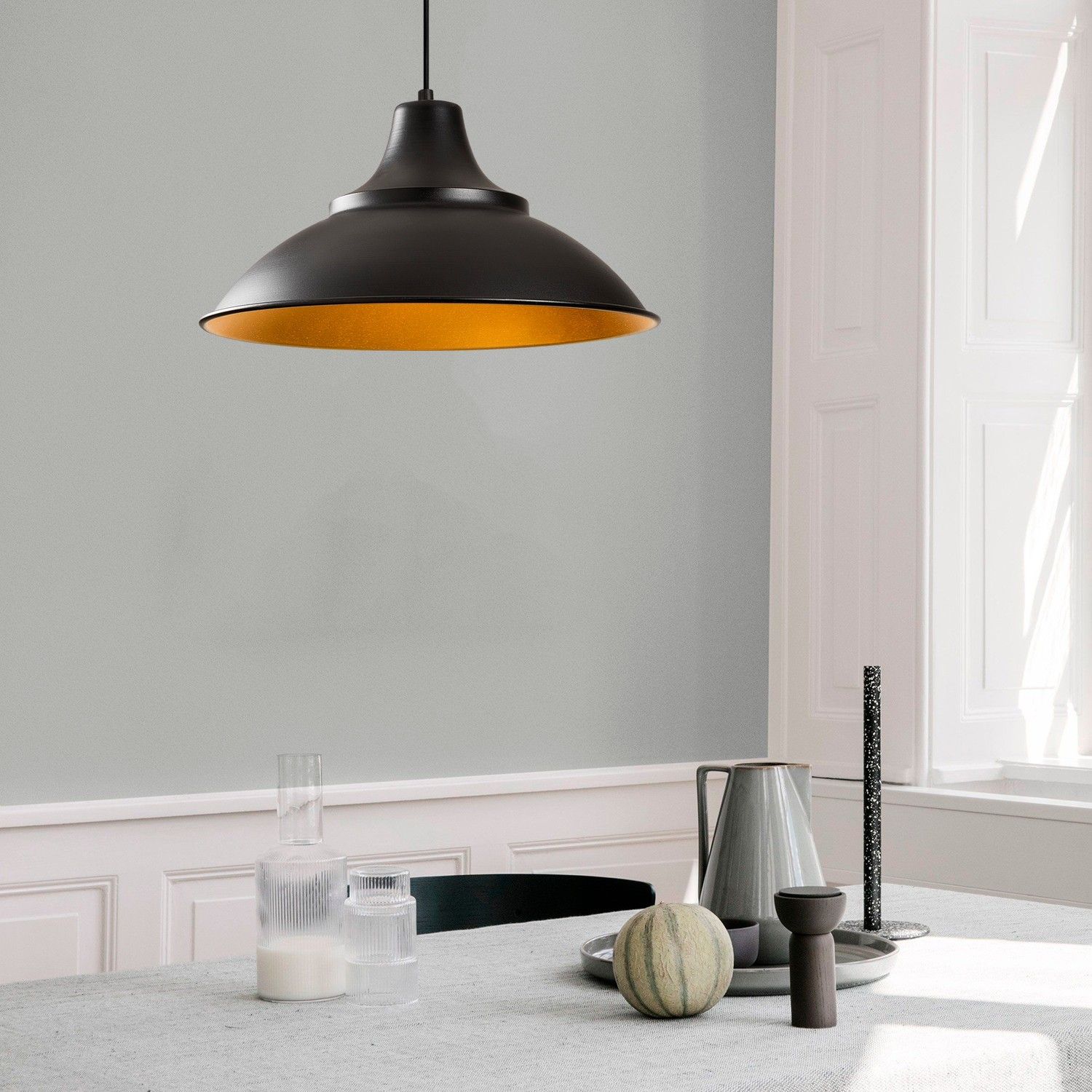 Opviq Lustre | 44 cm Diametre | 121 cm Hauteur | Ajustable | Noir Or