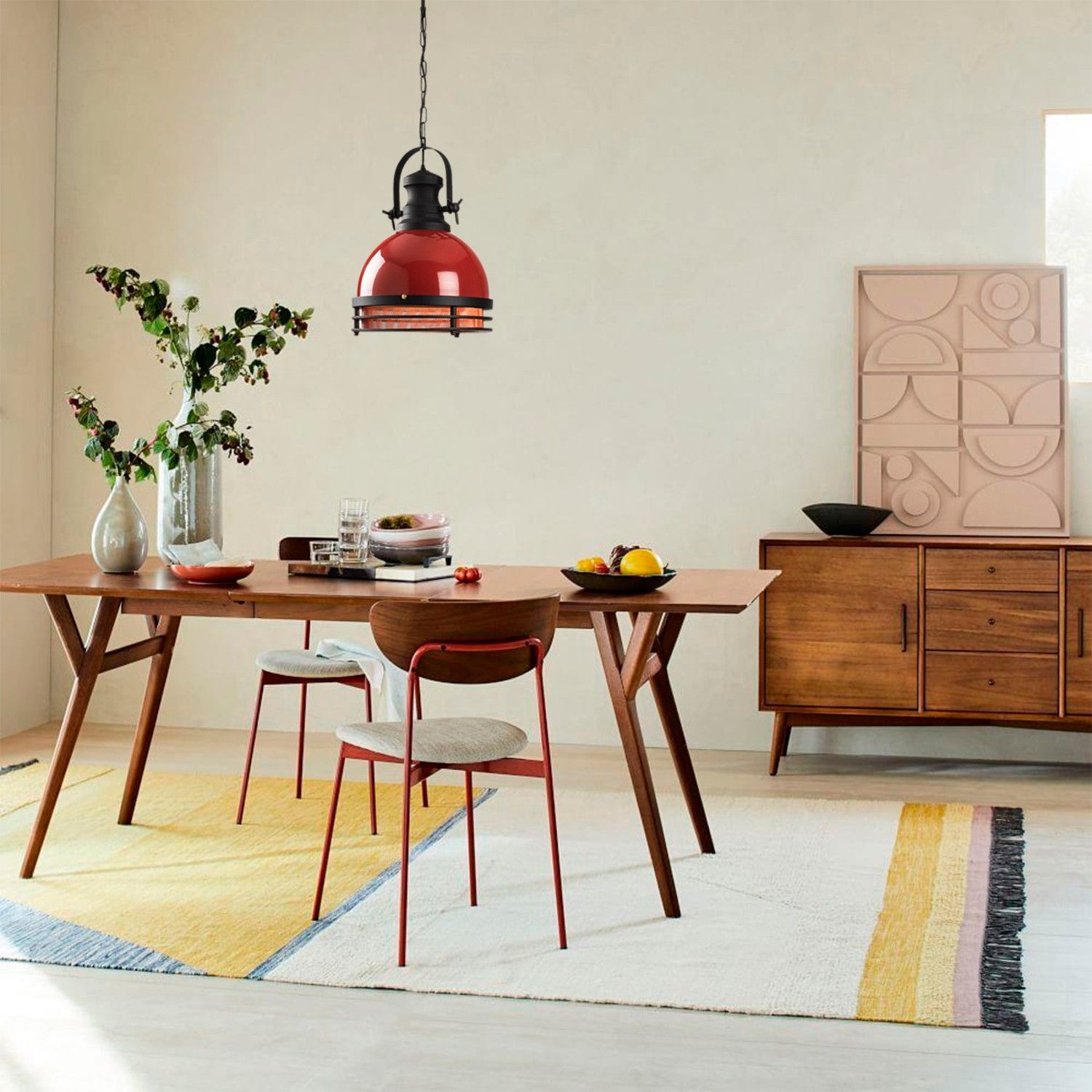 Opviq Lustre | 32cm Diametre | 144cm Hauteur | Rouge Noir