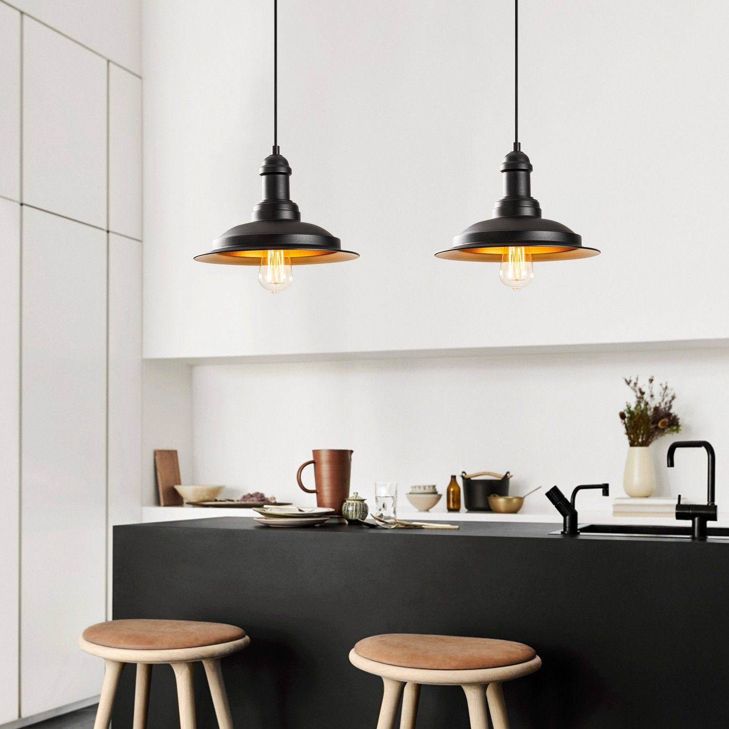 Opviq Lustre | Corps en fer | Hauteur réglable | 62x30cm | Noir or