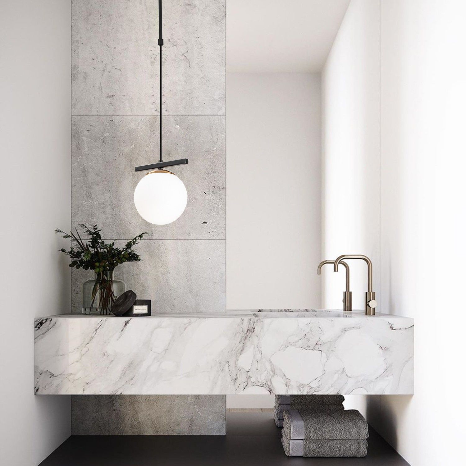 Opviq Chandelier | Corps en métal et capuchon en verre | Taille : 37x15cm | Hauteur : 100cm | Ajustable | IP20 | Blanc Noir