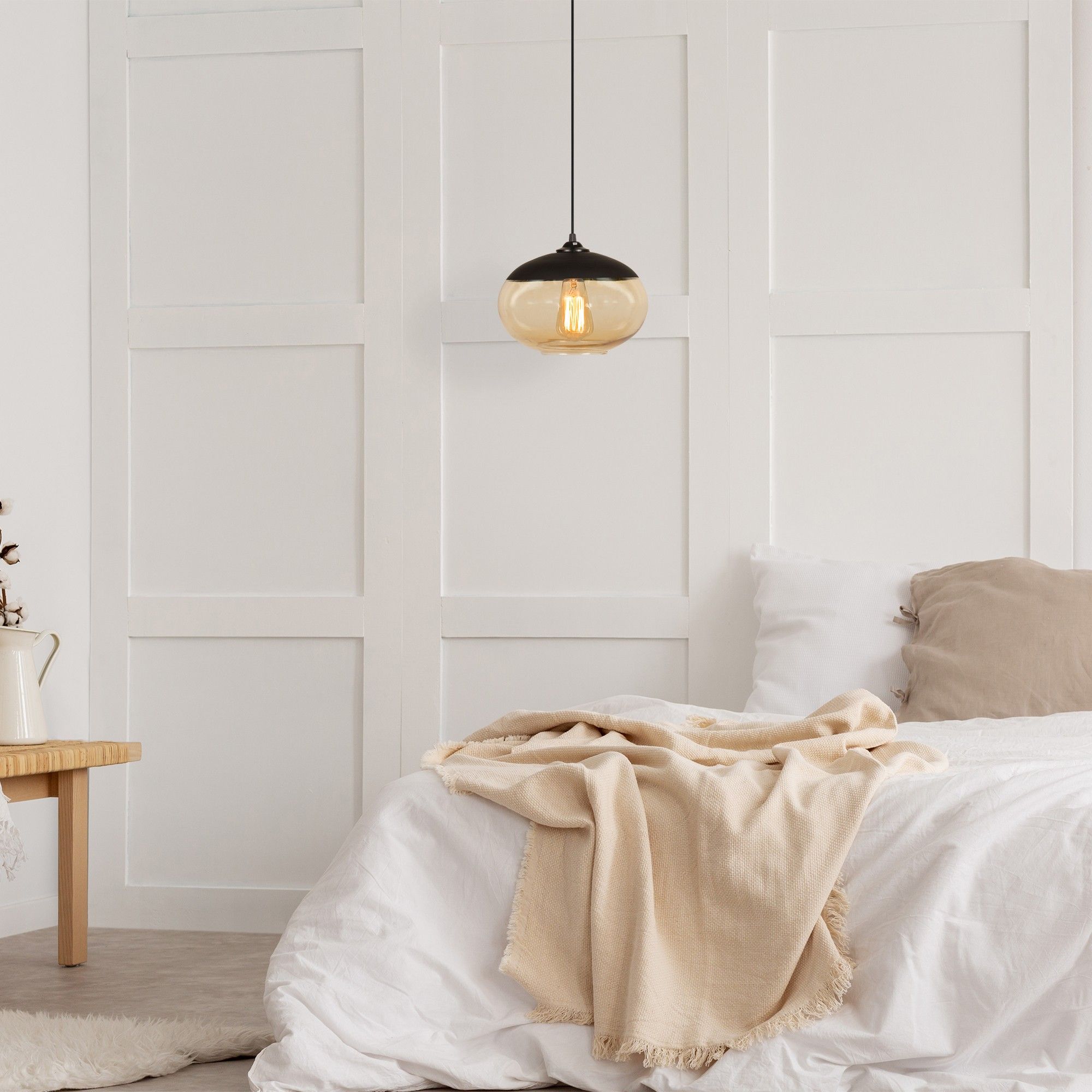 Opviq Lampe suspendue | Diamètre : 25 cm | Boîtier en fer | Hauteur réglable | Couleur noir miel