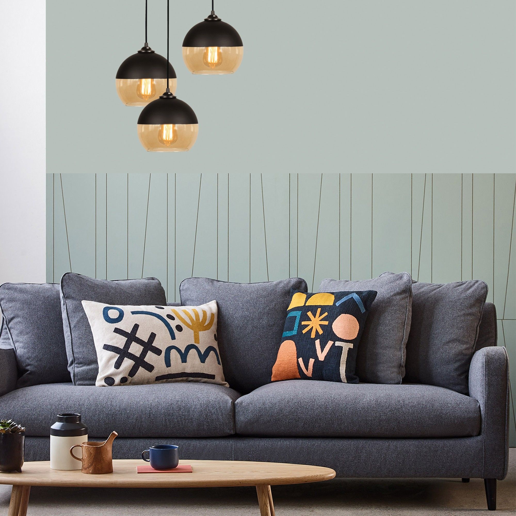 Opviq Lustre | 45 cm | 116 cm | Corps en métal | Hauteur réglable | Noir Miel