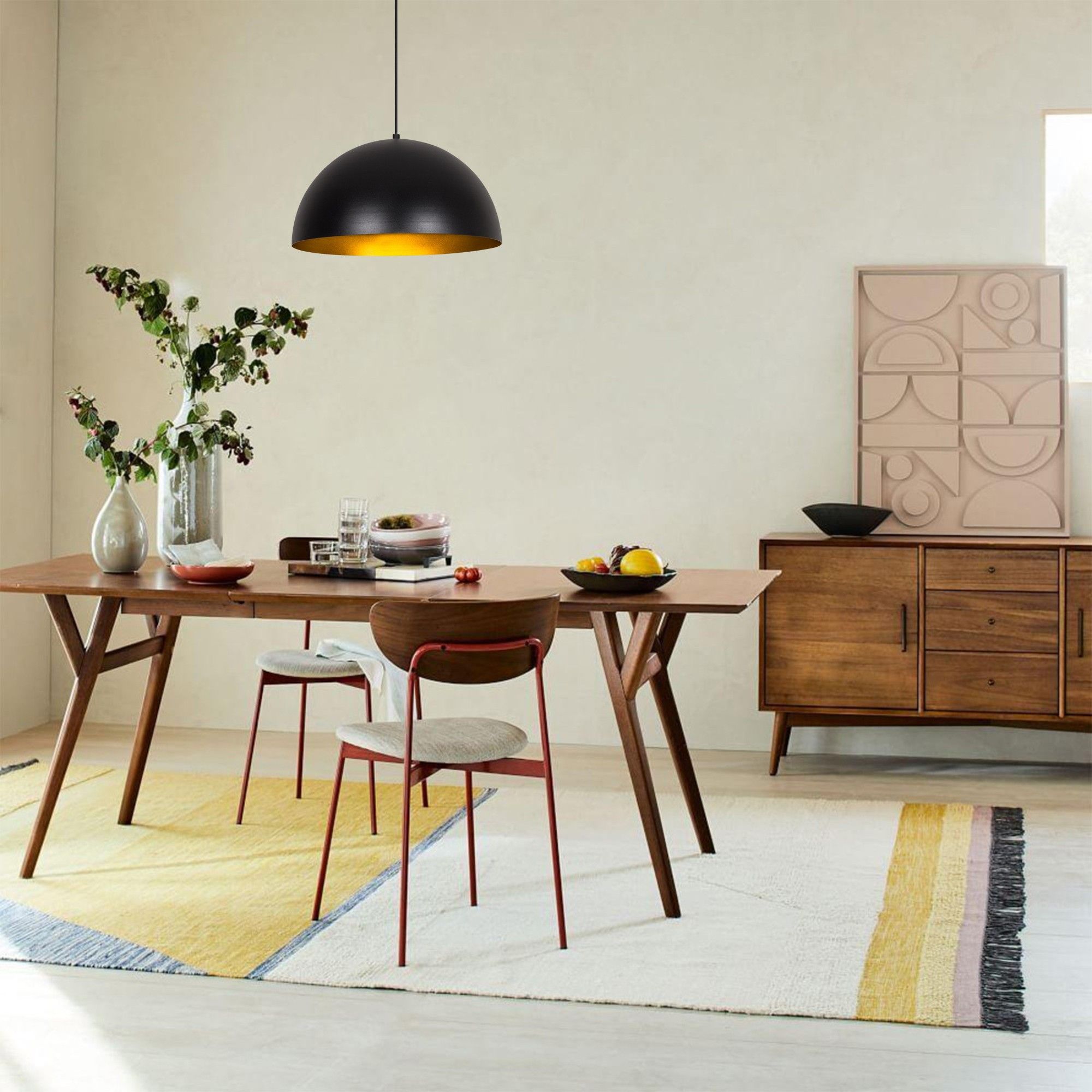 Opviq Lustre | 40cm Diametre | 116cm Hauteur | Ajustable | Noir Or