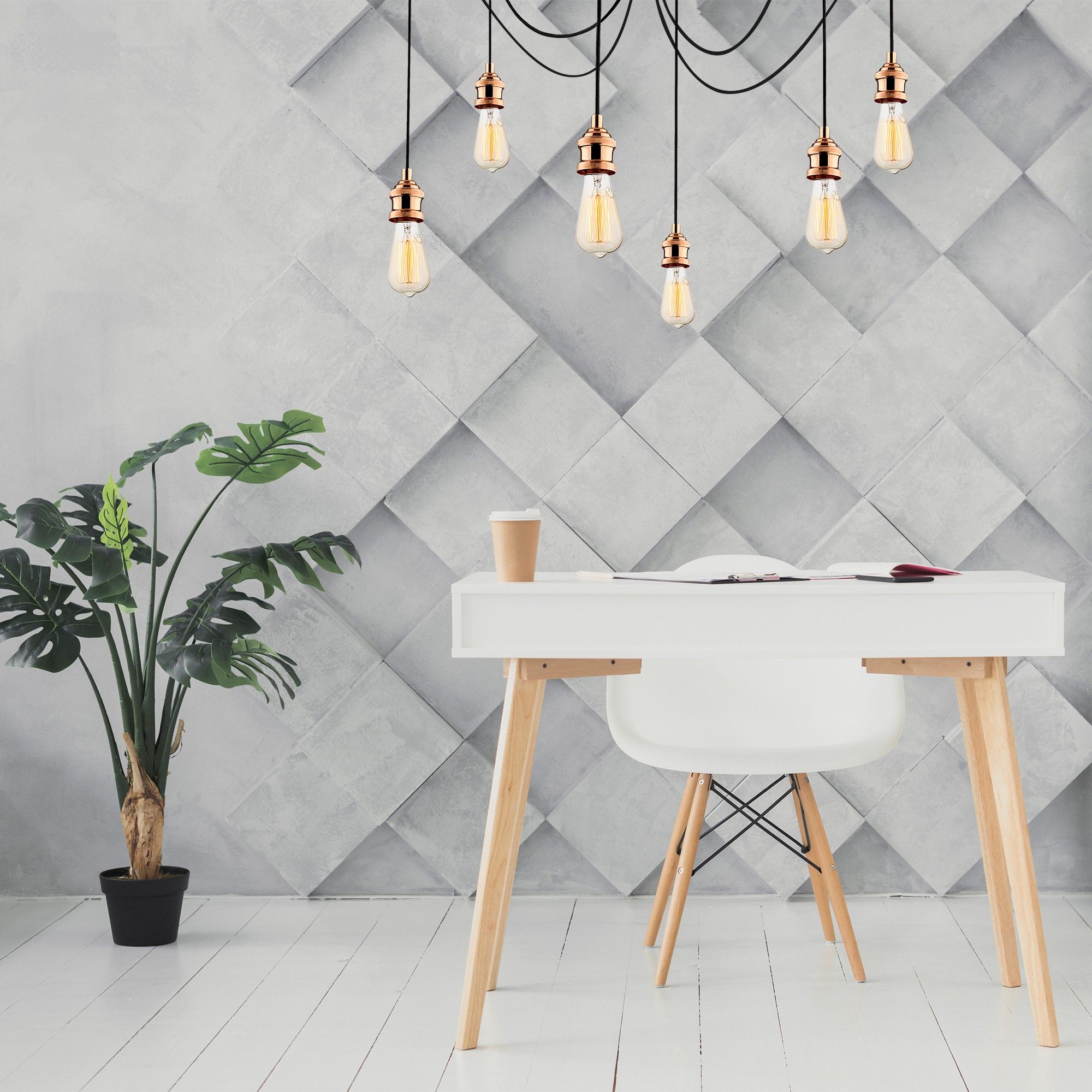 Opviq Lustre - 126 cm de diamètre, 102 cm de hauteur, réglable, cuivre