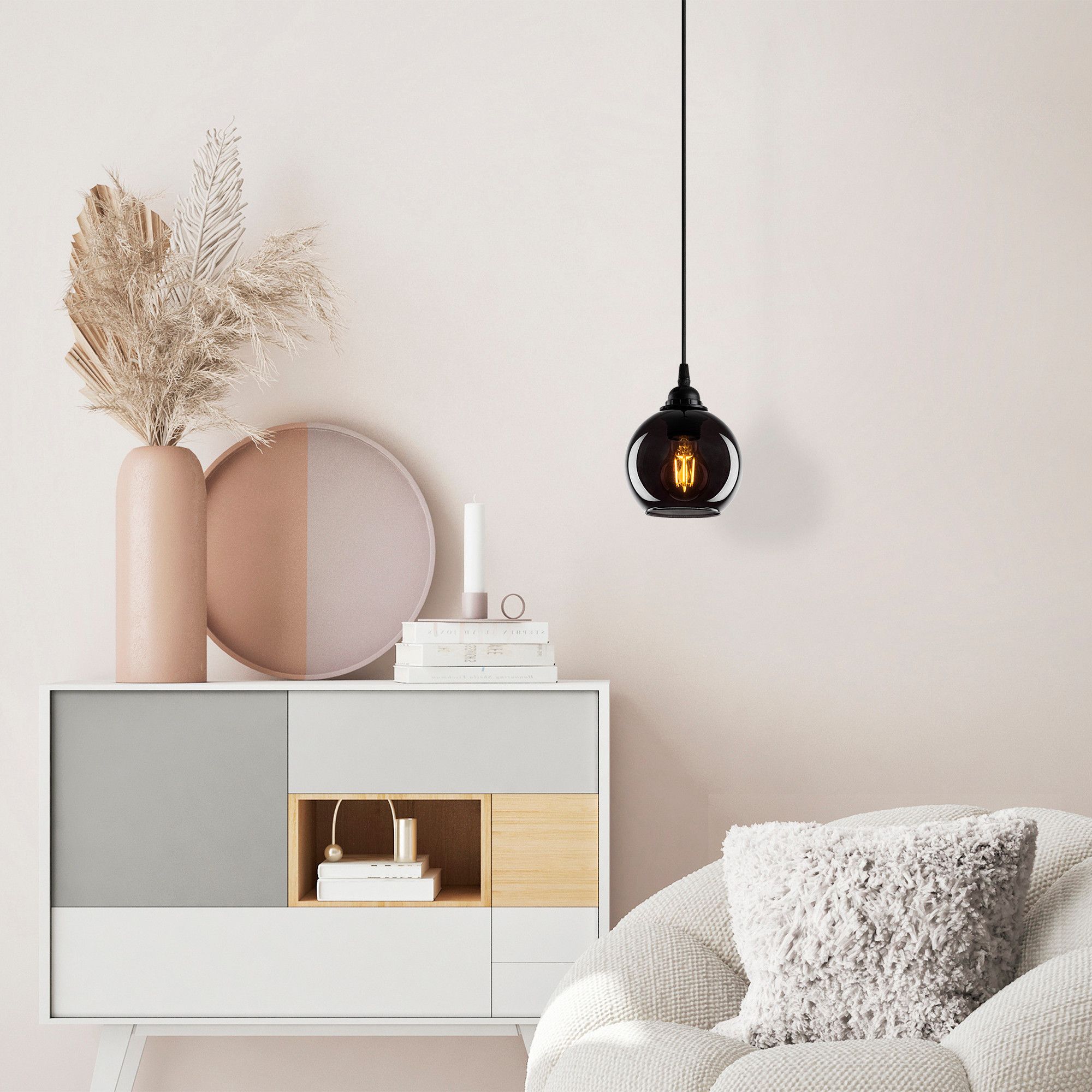 Opviq Chandelier | Corps en métal | Capuchon en verre | Hauteur réglable | 15x15cm | 114cm