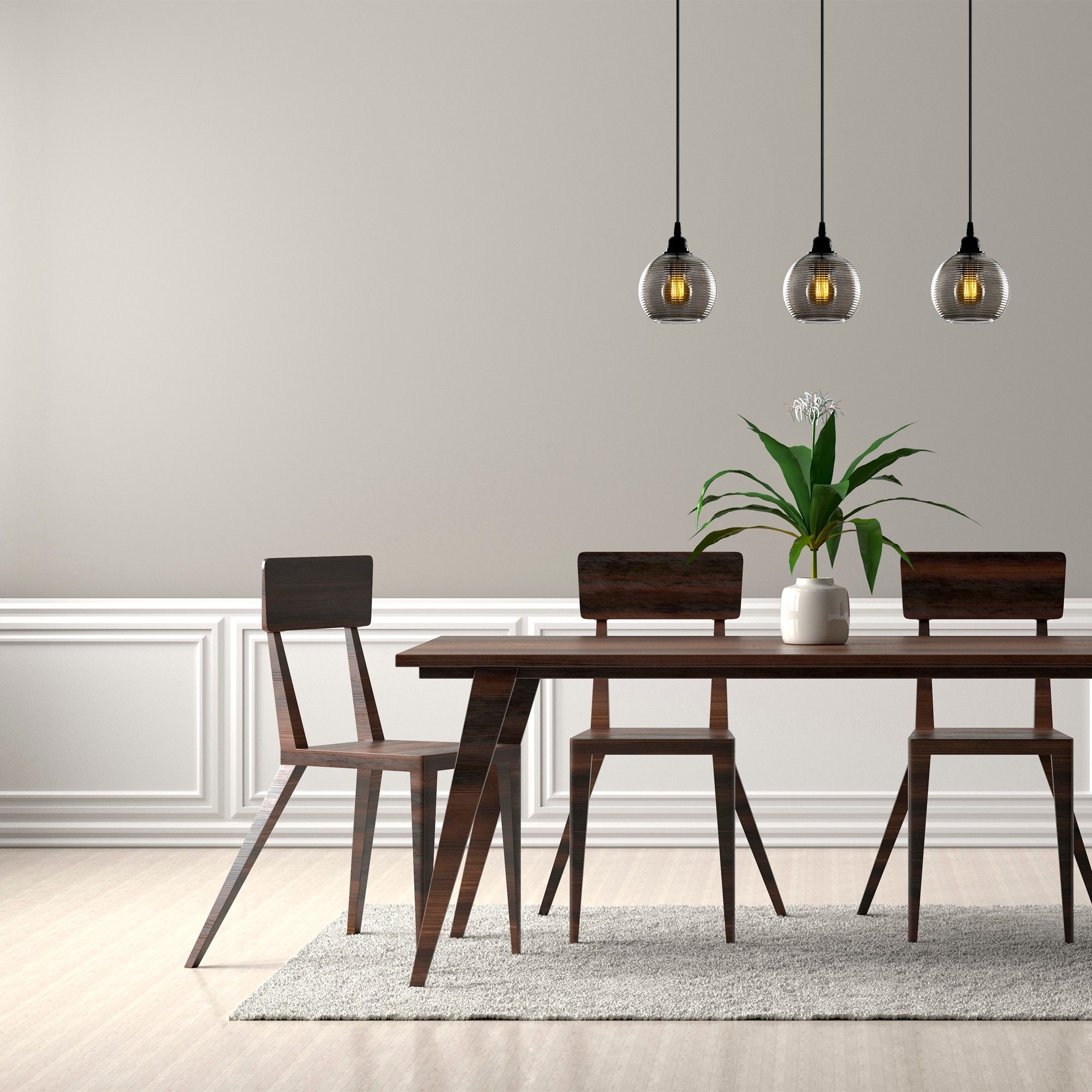 Opviq Lustre à chapeau de verre | Corps en métal | 65x65cm | Hauteur réglable | Couleur fumée