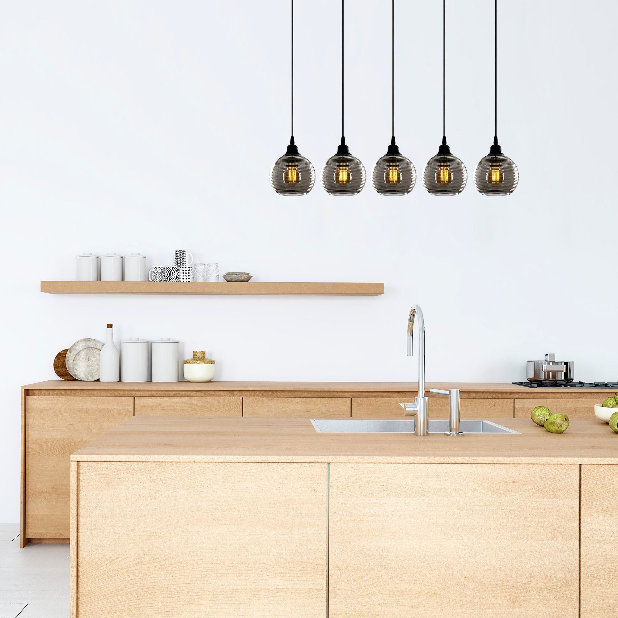 Opviq Chandelier | Corps en métal | Capuchon en verre | Hauteur réglable | IP20 | Couleur : Fume