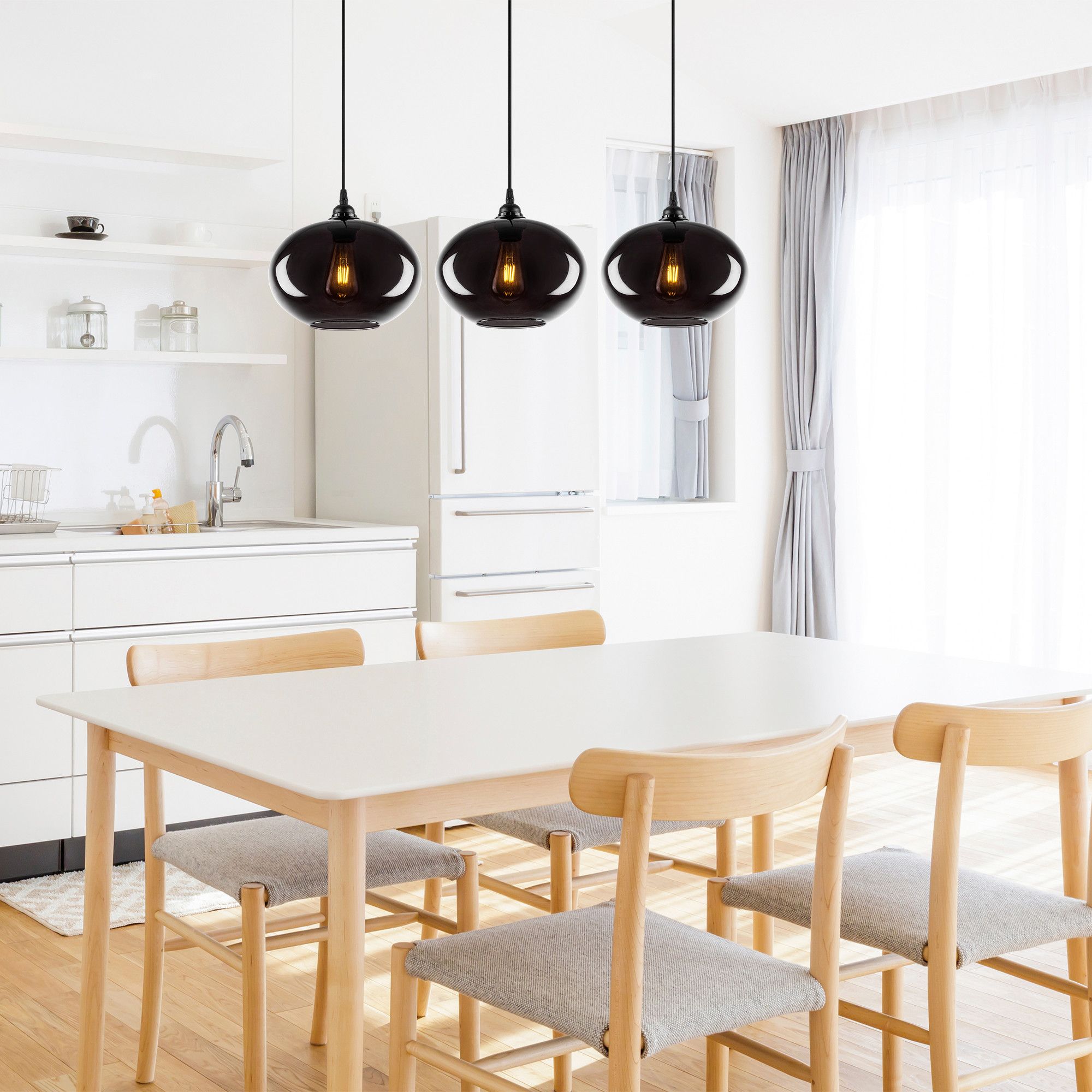 Opviq Chandelier | Corps en métal | Chapeau en verre | Taille : 97x97cm | Hauteur : 120cm | Hauteur ajustable | IP20 | Fumée