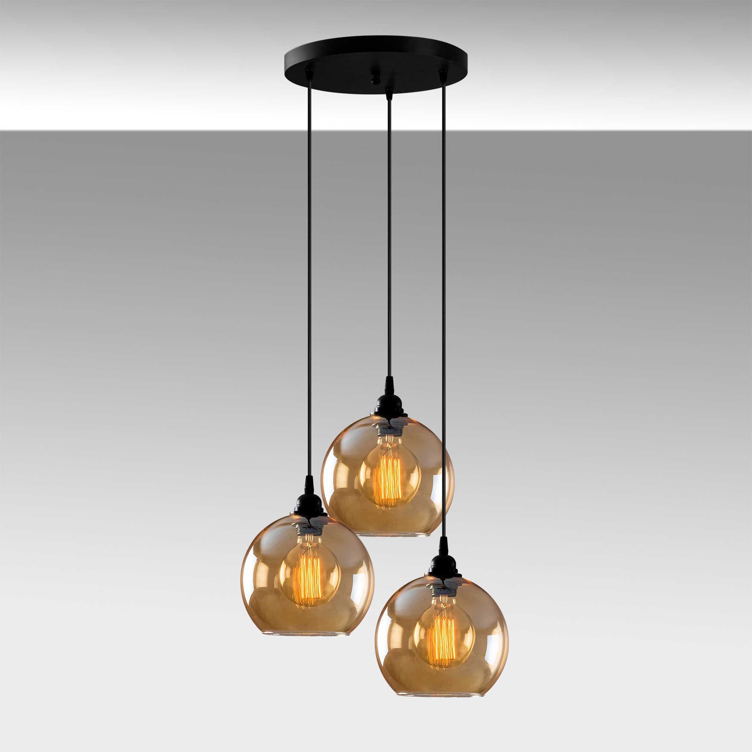Opviq Chandelier | Corps en métal Capuchon en verre | 44 x 44 cm | Hauteur : 116 cm | Hauteur ajustable