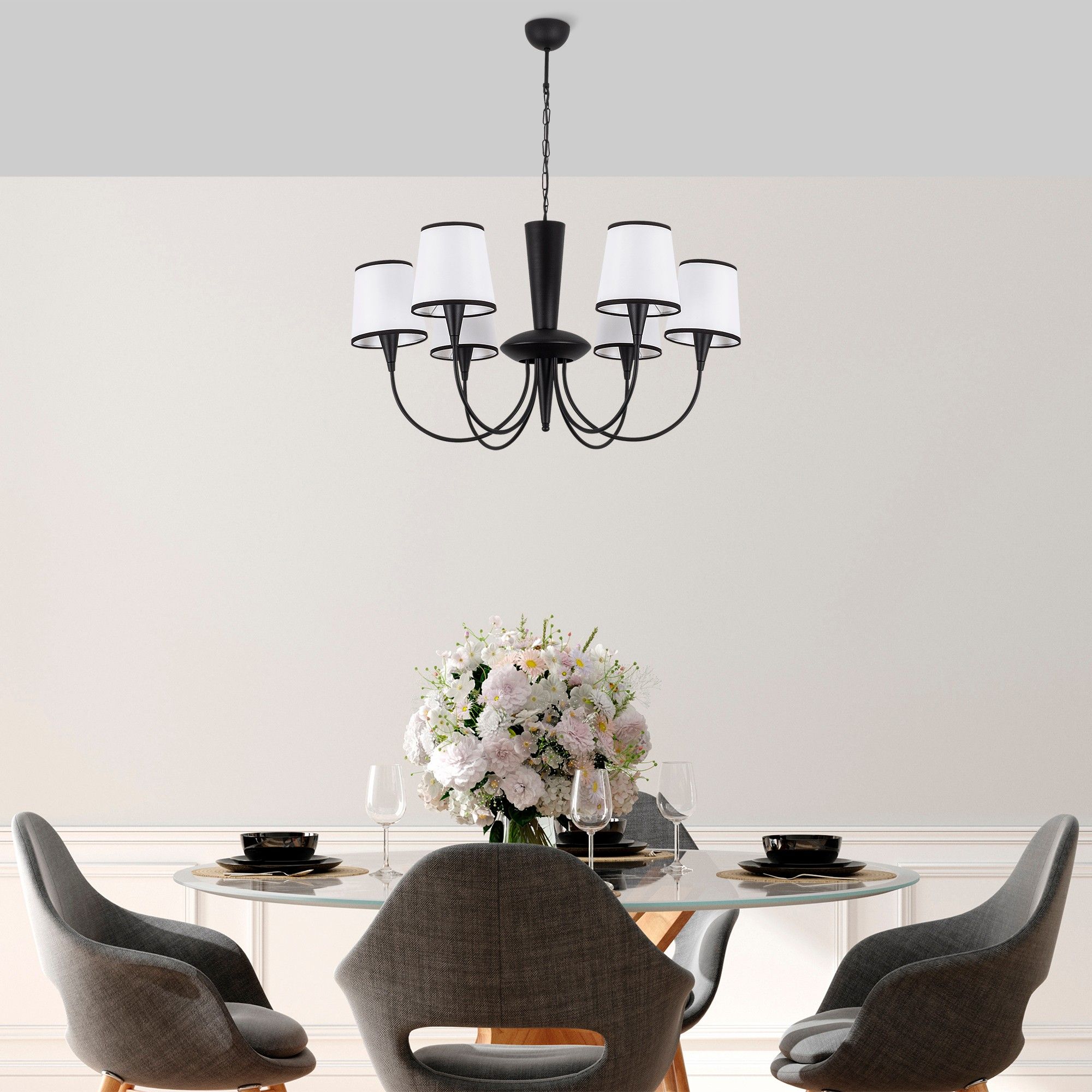 Opviq Chandelier | Corps en métal | Capuchon en tissu | 75cm de diamètre | 85cm de hauteur | Hauteur ajustable | Noir
