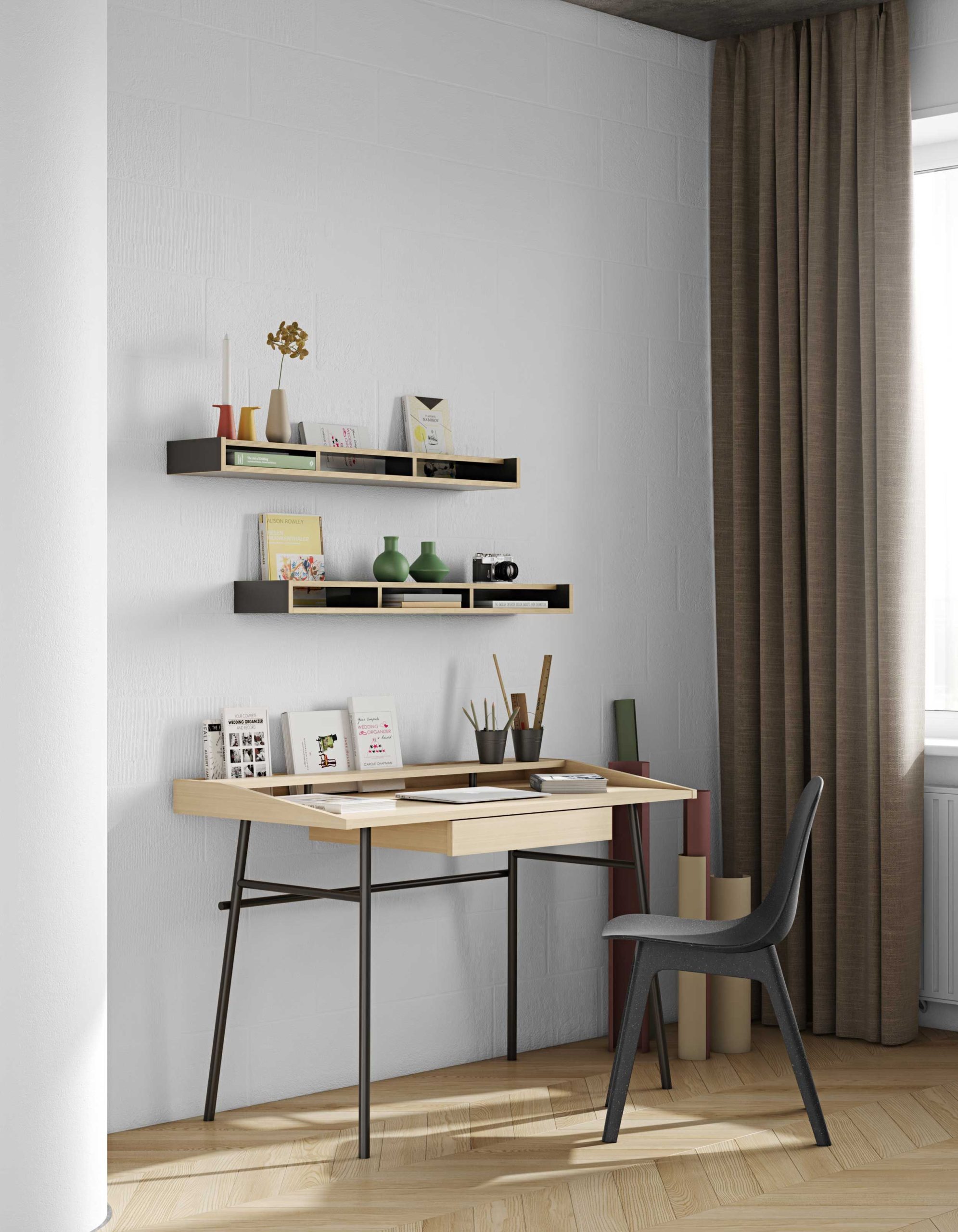 Bureau Ply 120cm avec tiroir - chêne/noir