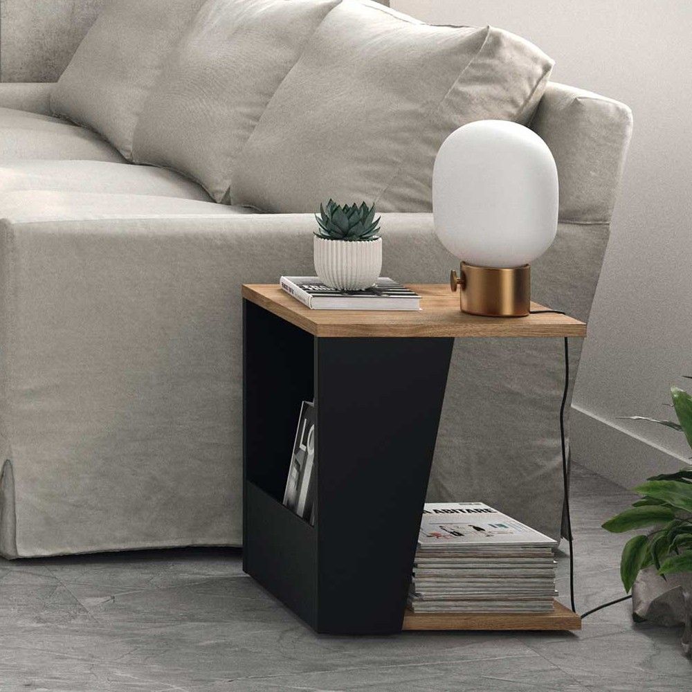 Table d'appoint Albi 40x40cm - noyer/noir