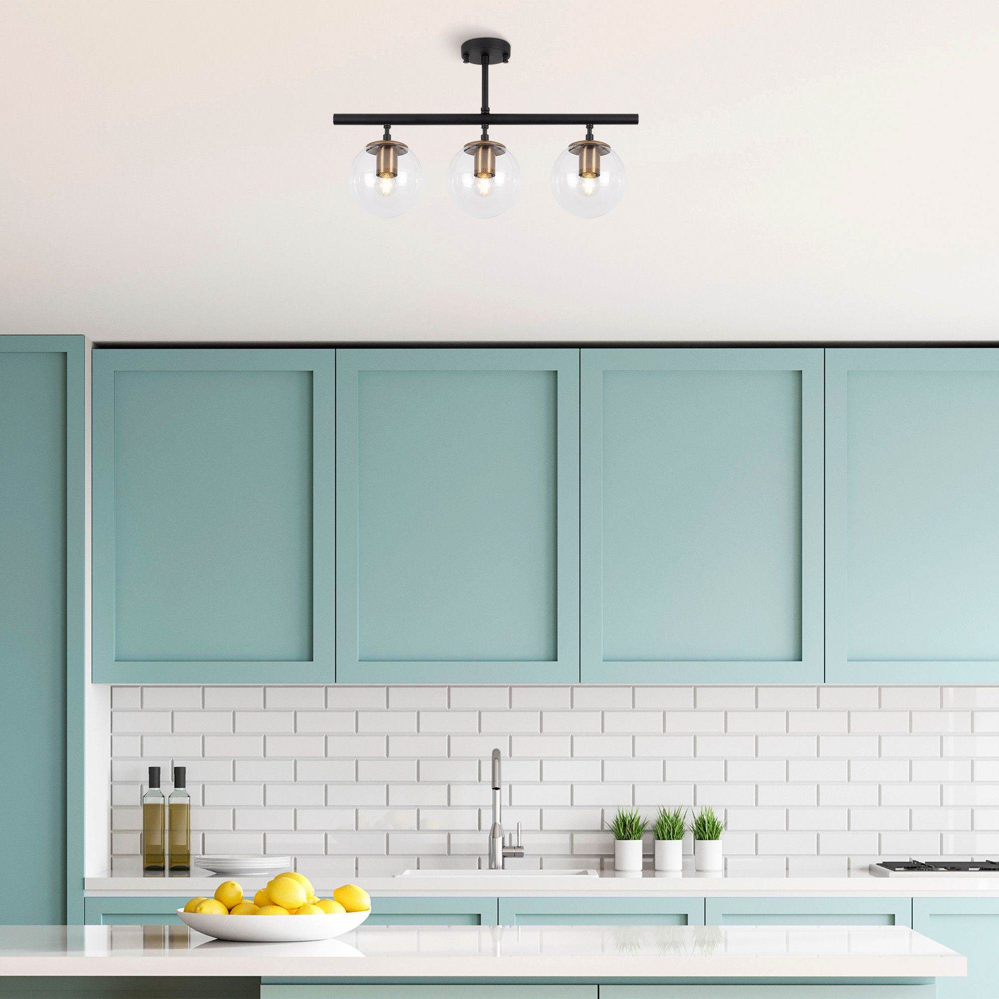 Lustre Fulgor | Corps en métal | Capuchon en verre | 60x15cm